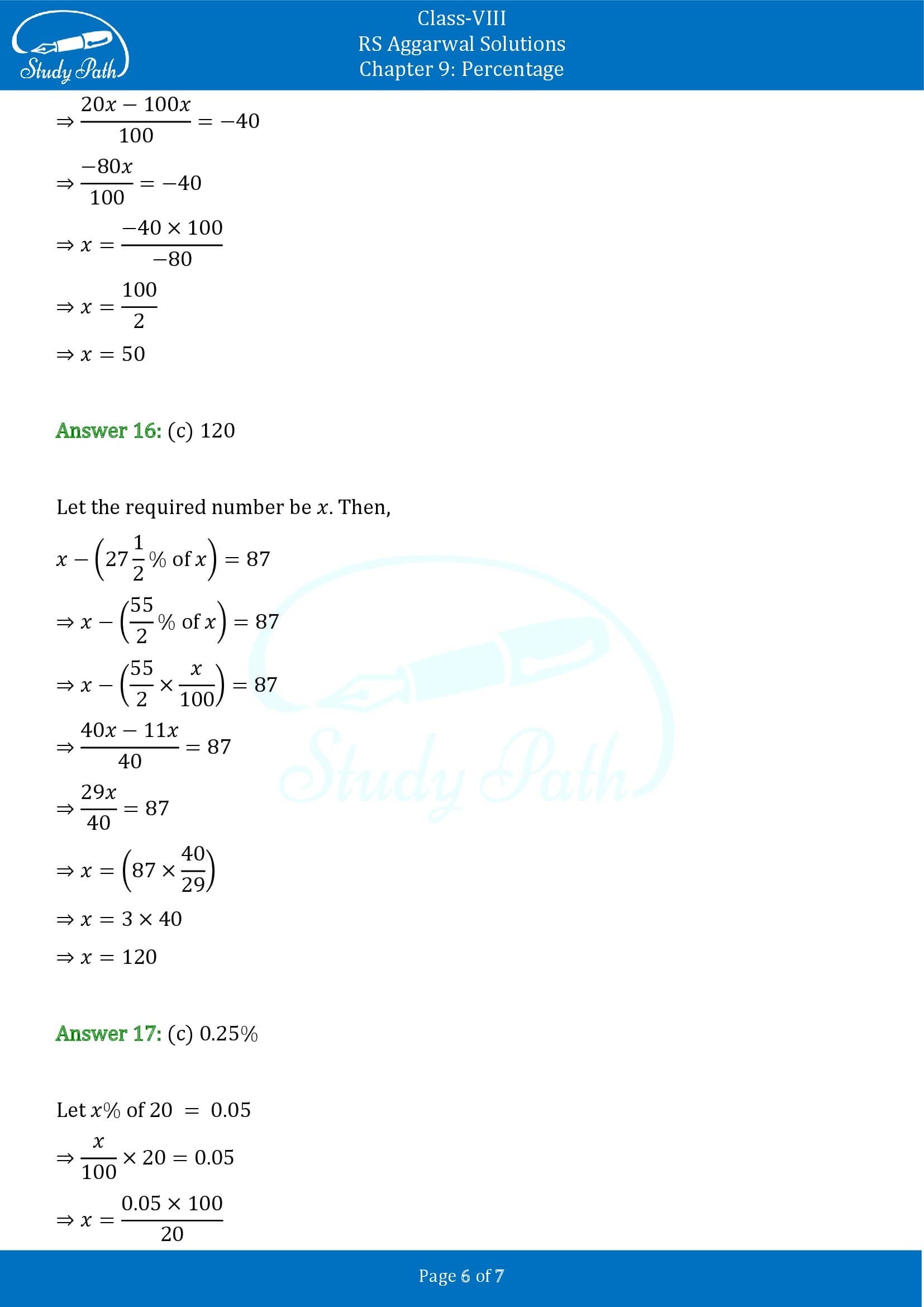 RS Aggarwal Solutions Class 8 Chapter 9 Percentage Exercise 9B MCQs 0006