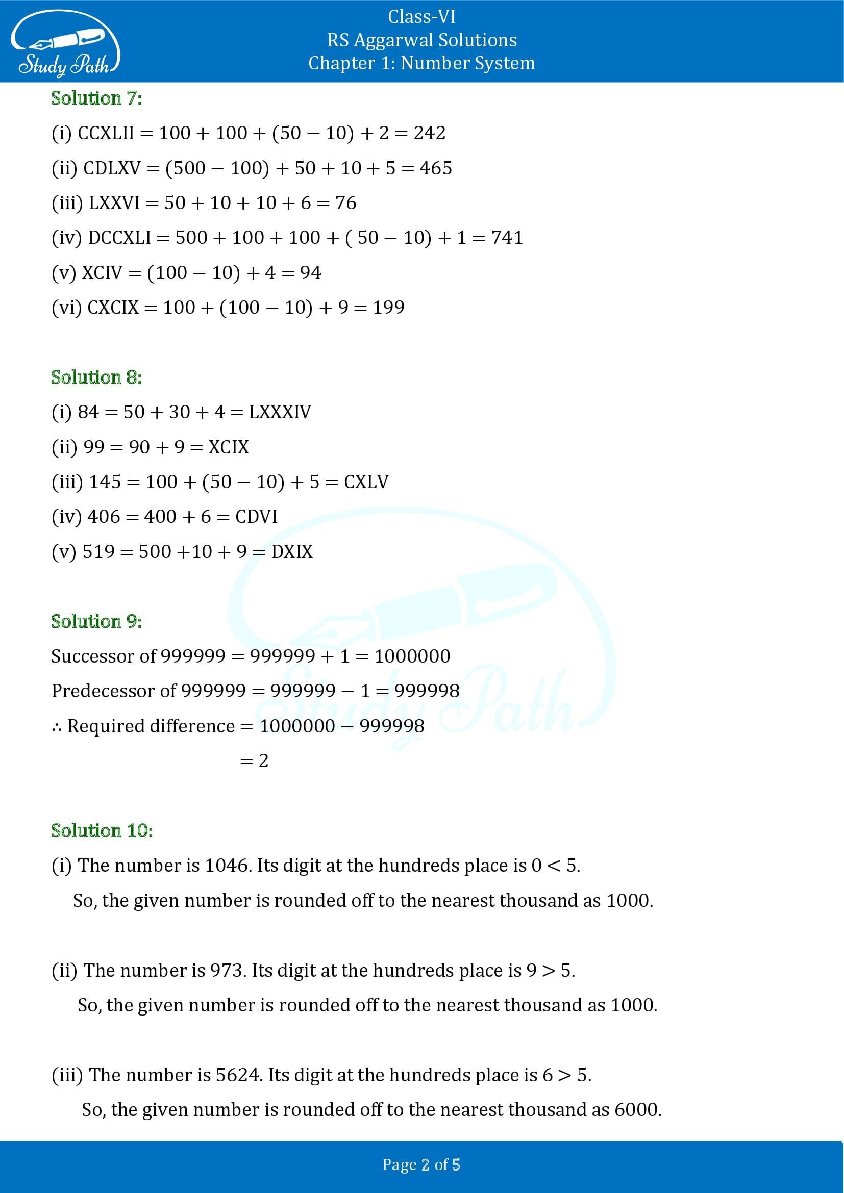 RS Aggarwal Solutions Class 6 Chapter 1 Number System Test Paper 00002