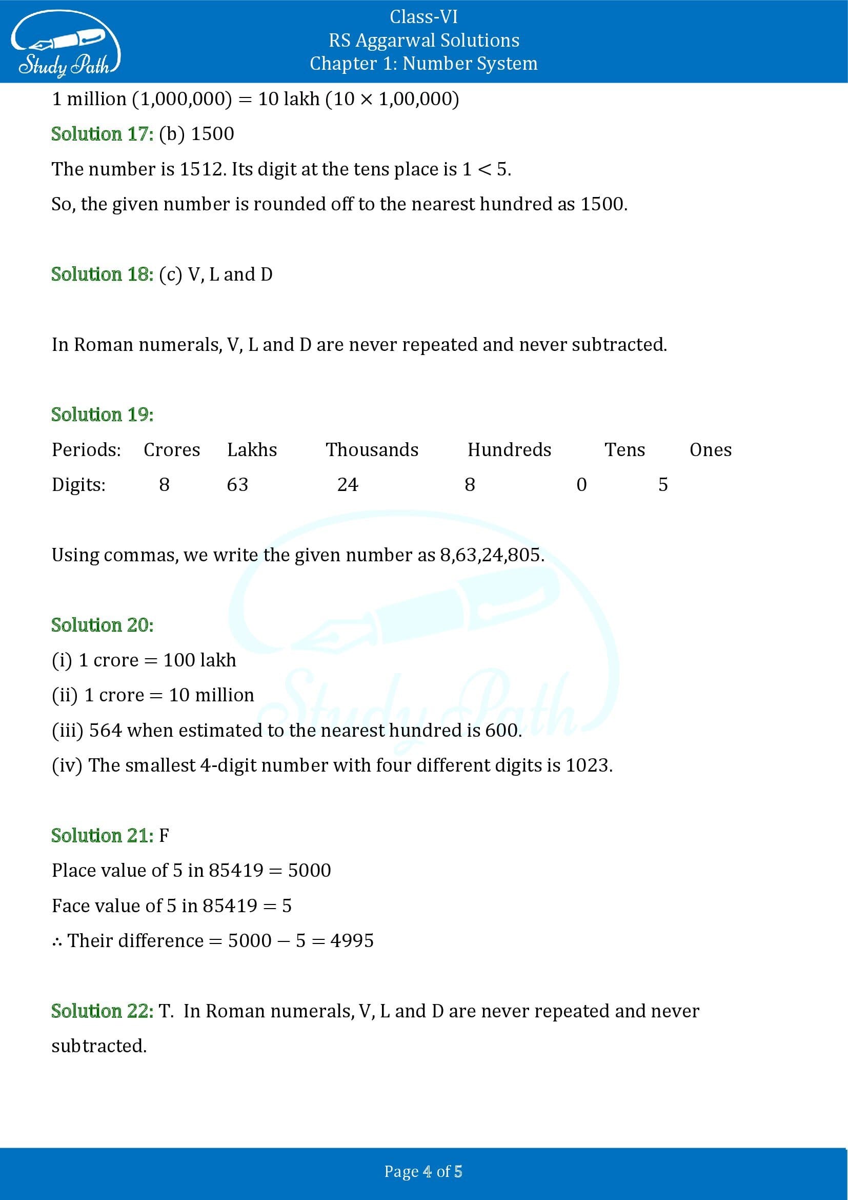 RS Aggarwal Solutions Class 6 Chapter 1 Number System Test Paper 00004