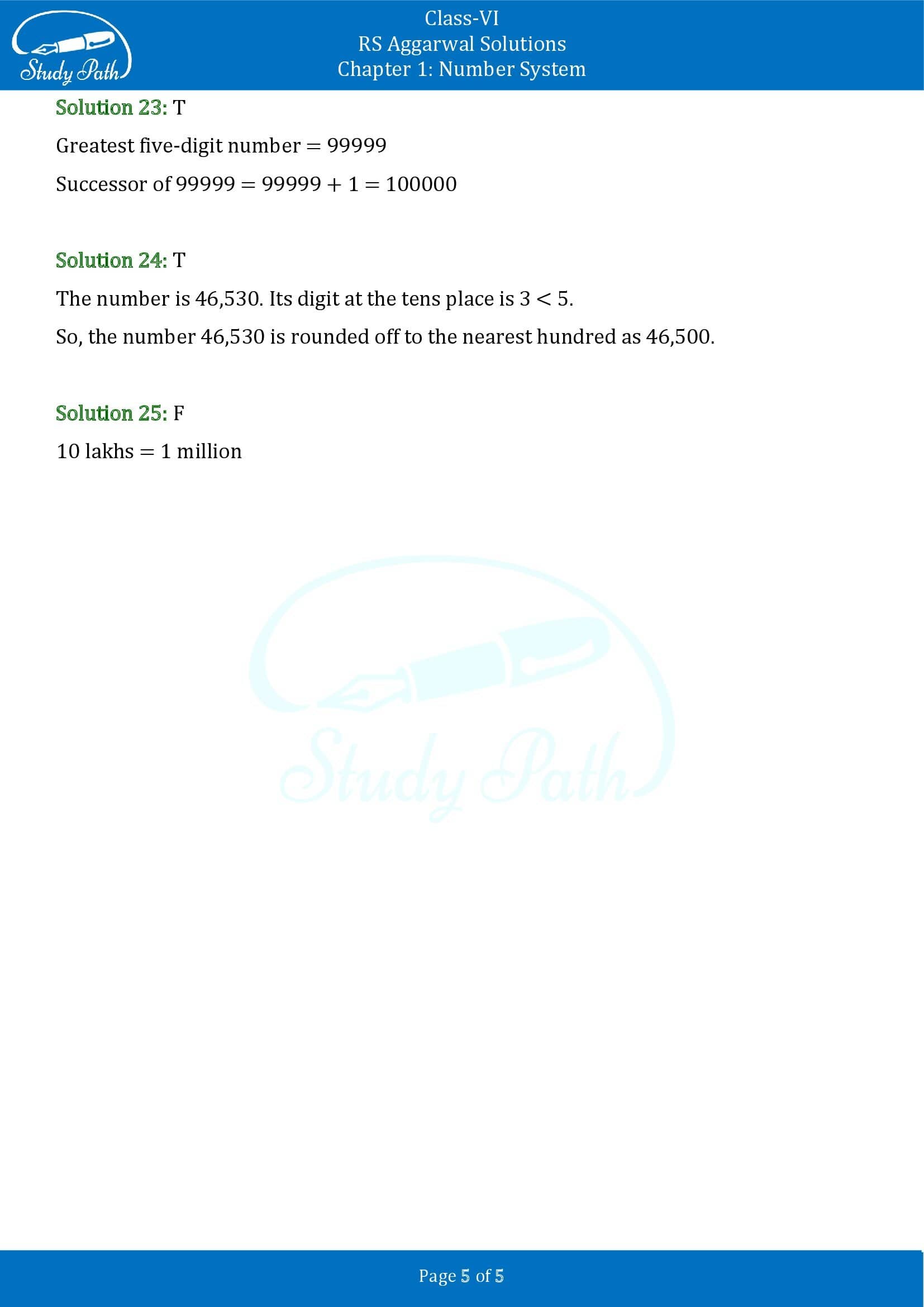 RS Aggarwal Solutions Class 6 Chapter 1 Number System Test Paper 00005
