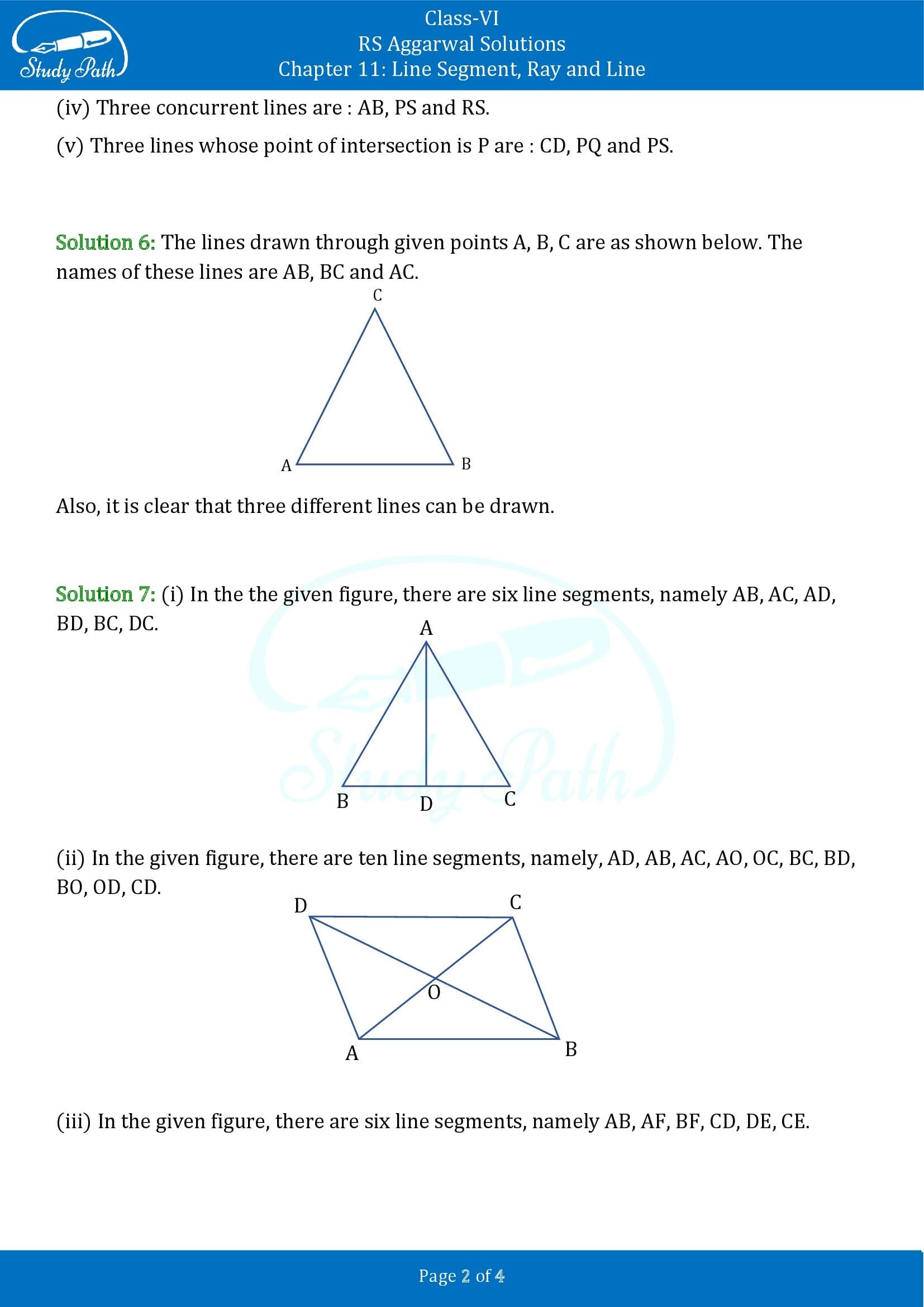 RS Aggarwal Solutions Class 6 Chapter 11 Line Segment Ray and Line Exercise 11A 0002