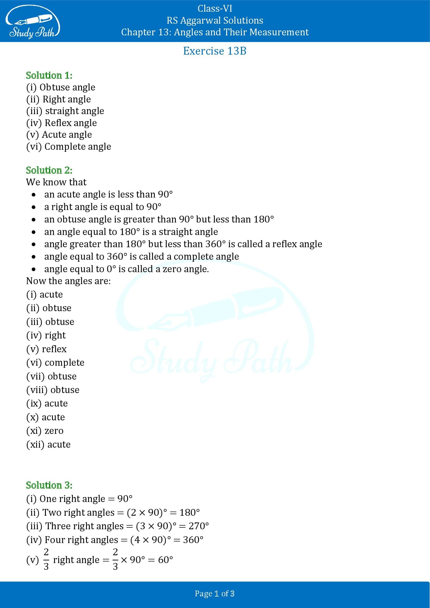 RS Aggarwal Solutions Class 6 Chapter 13 Angles and Their Measurement Exercise 13B 00001