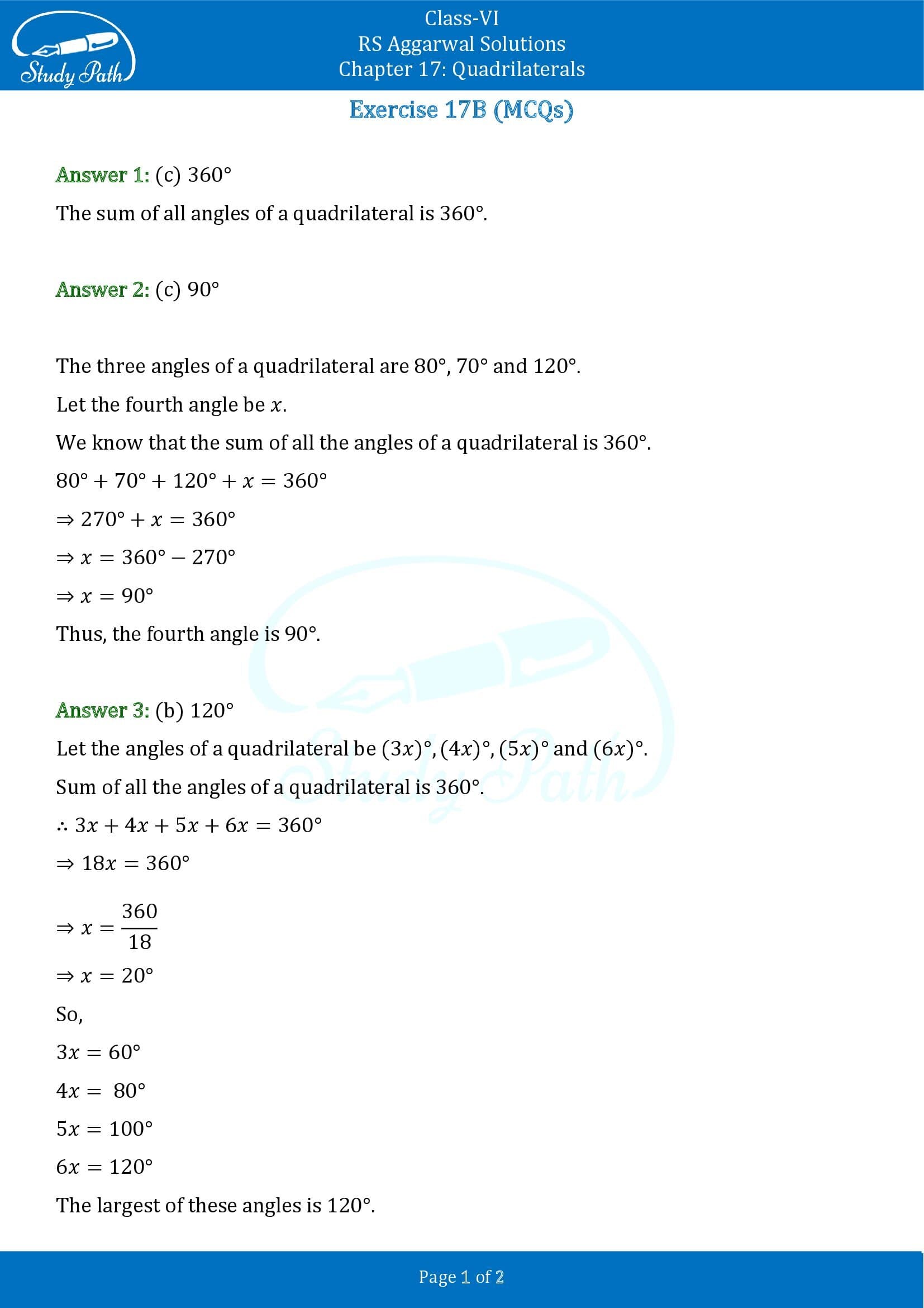 RS Aggarwal Solutions Class 6 Chapter 17 Quadrilaterals Exercise 17B MCQs 00001