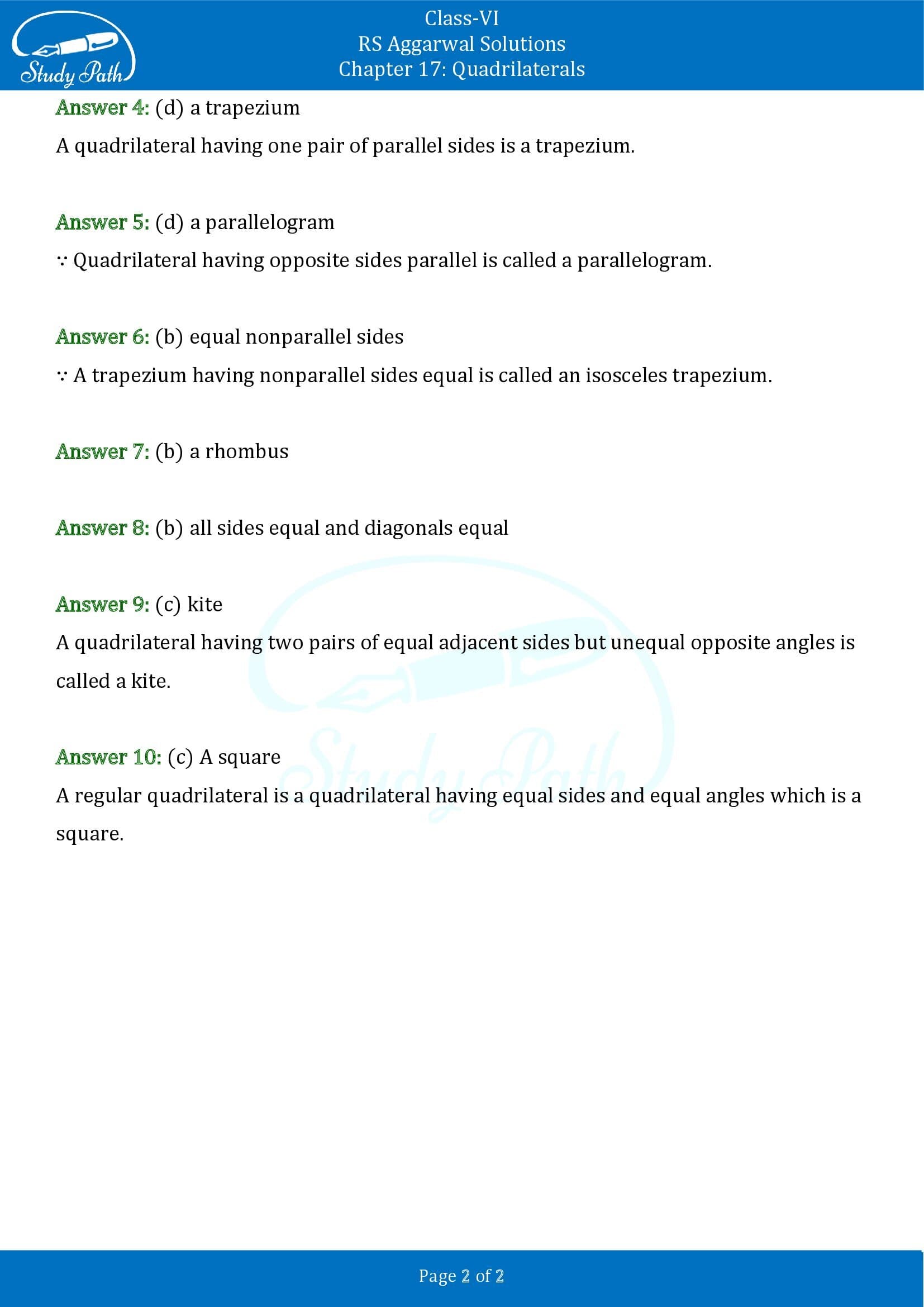 RS Aggarwal Solutions Class 6 Chapter 17 Quadrilaterals Exercise 17B MCQs 00002