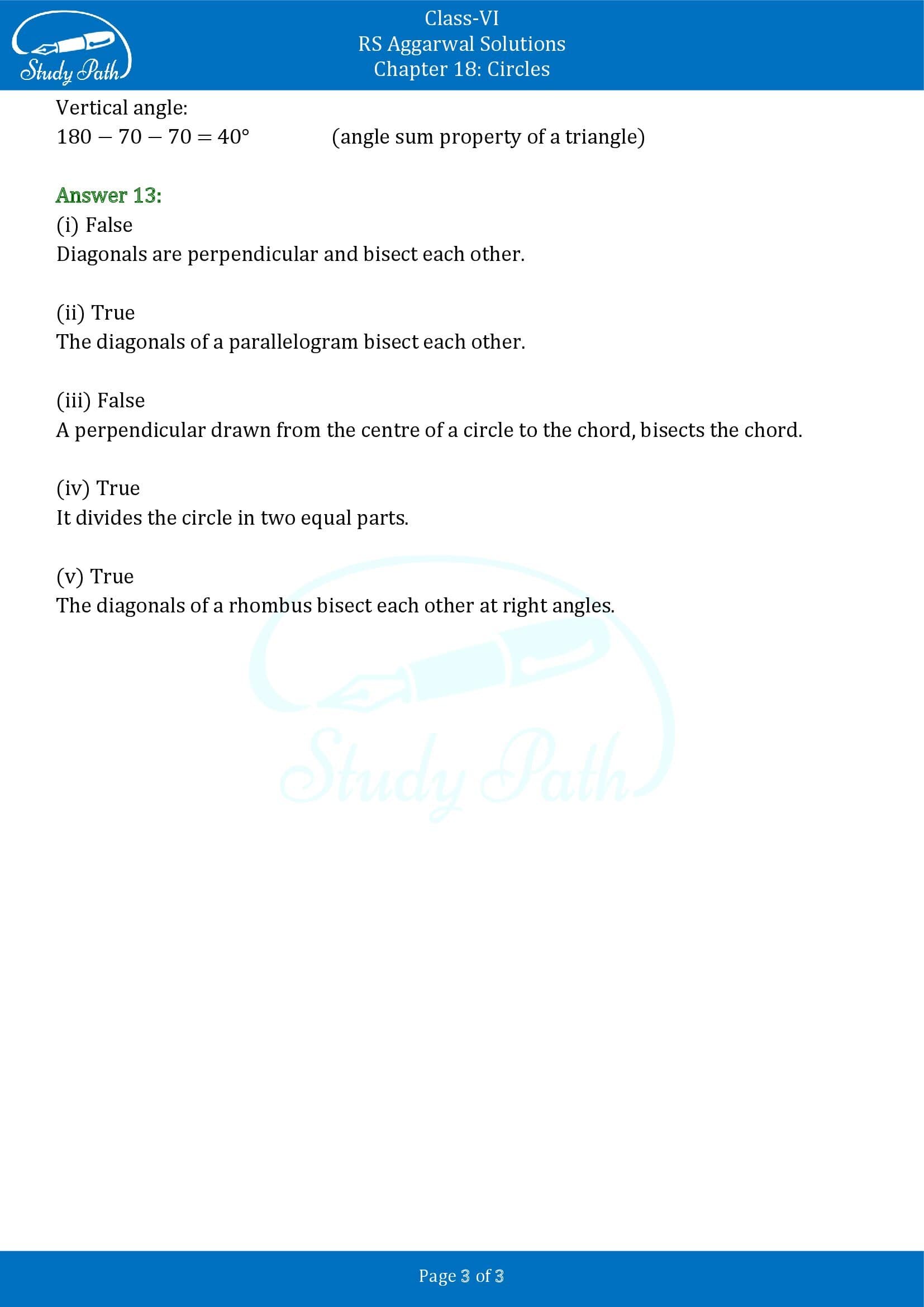 RS Aggarwal Solutions Class 6 Chapter 18 Circles Test Paper 0003