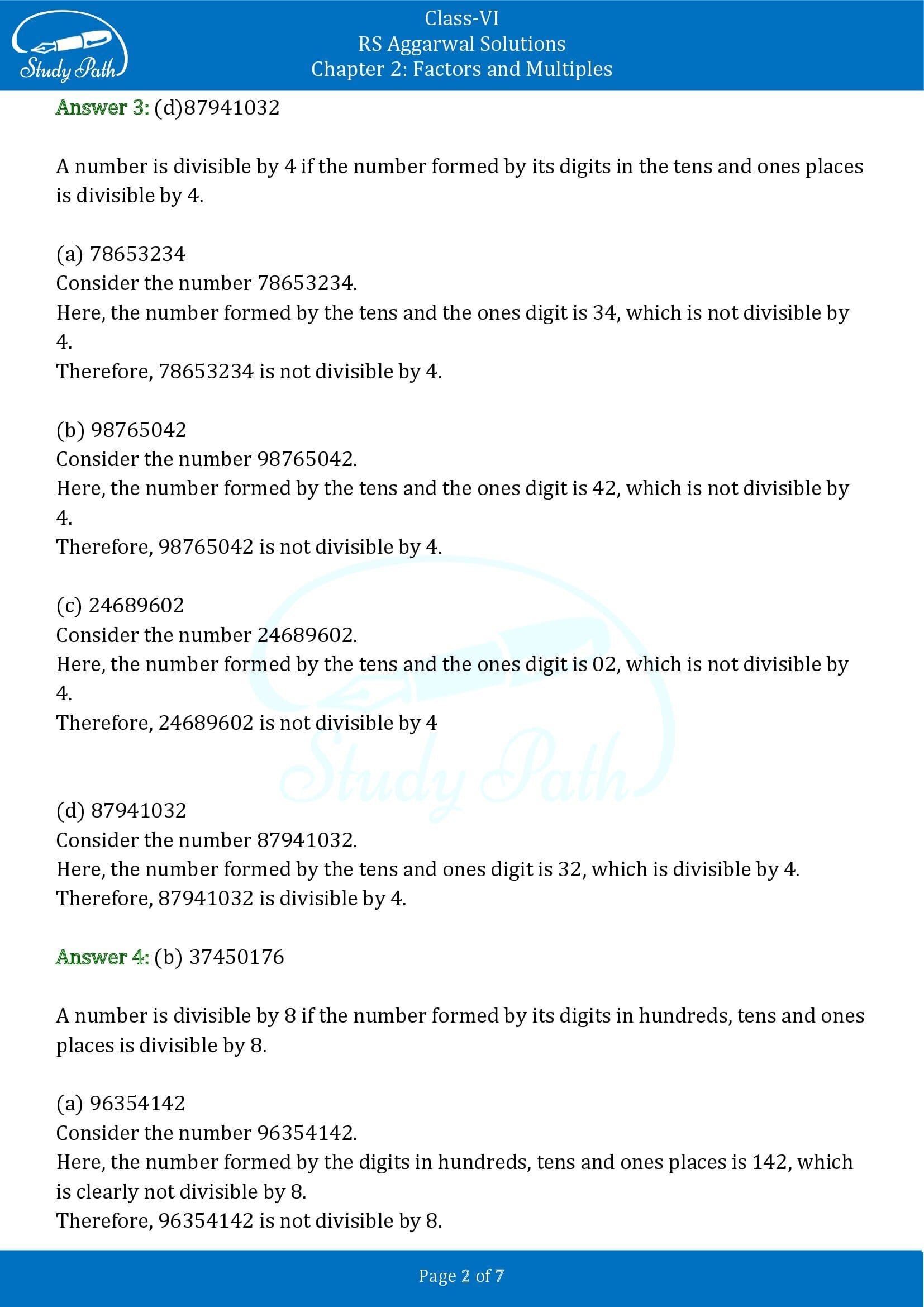 RS Aggarwal Solutions Class 6 Chapter 2 Factors and Multiples Exercise 2F MCQ 00002