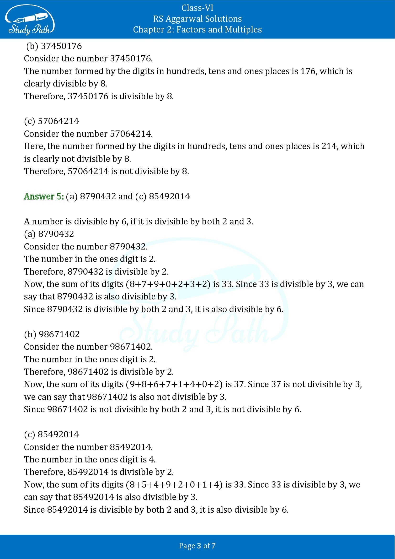 RS Aggarwal Solutions Class 6 Chapter 2 Factors and Multiples Exercise 2F MCQ 00003