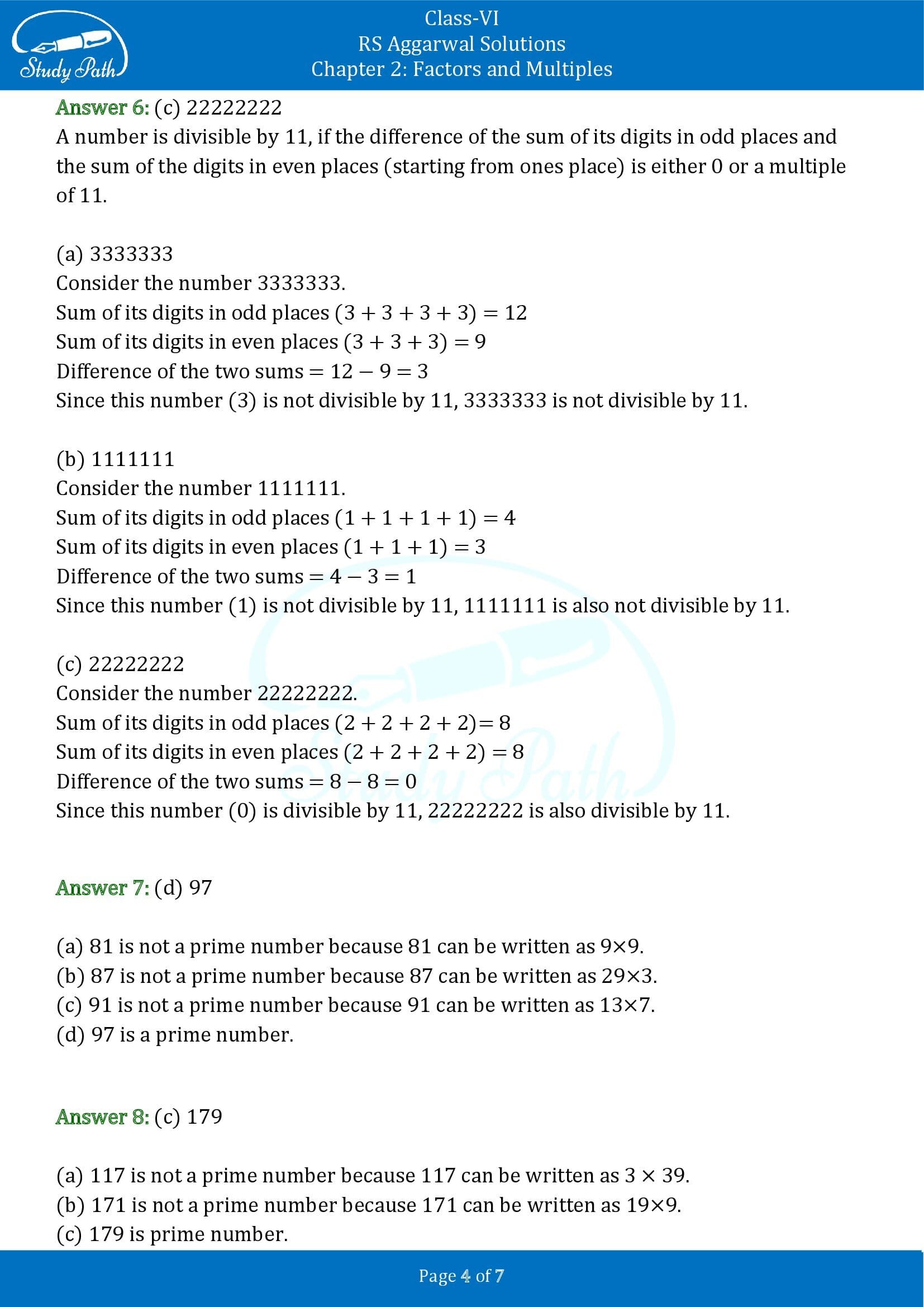 RS Aggarwal Solutions Class 6 Chapter 2 Factors and Multiples Exercise 2F MCQ 00004