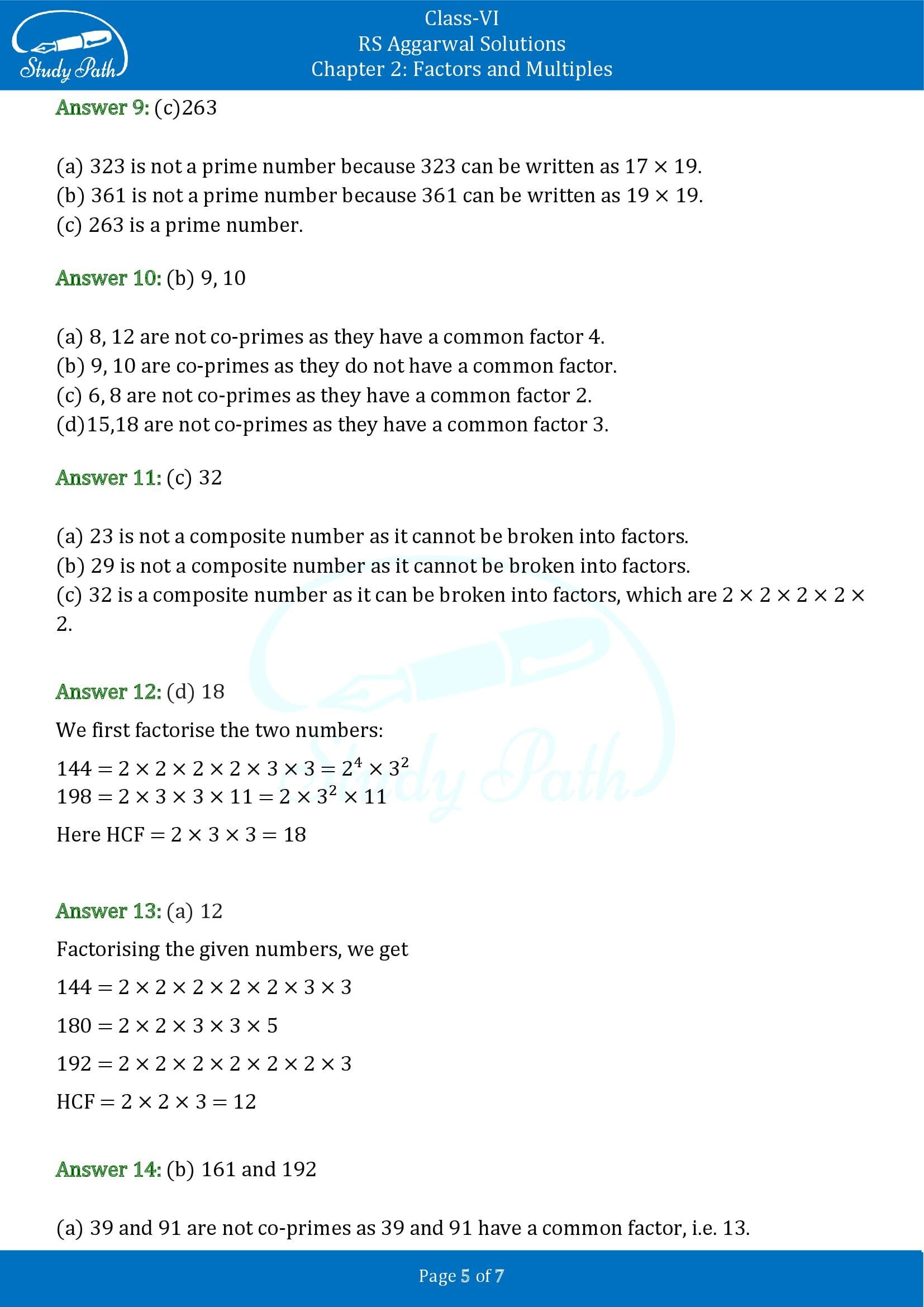 RS Aggarwal Solutions Class 6 Chapter 2 Factors and Multiples Exercise 2F MCQ 00005