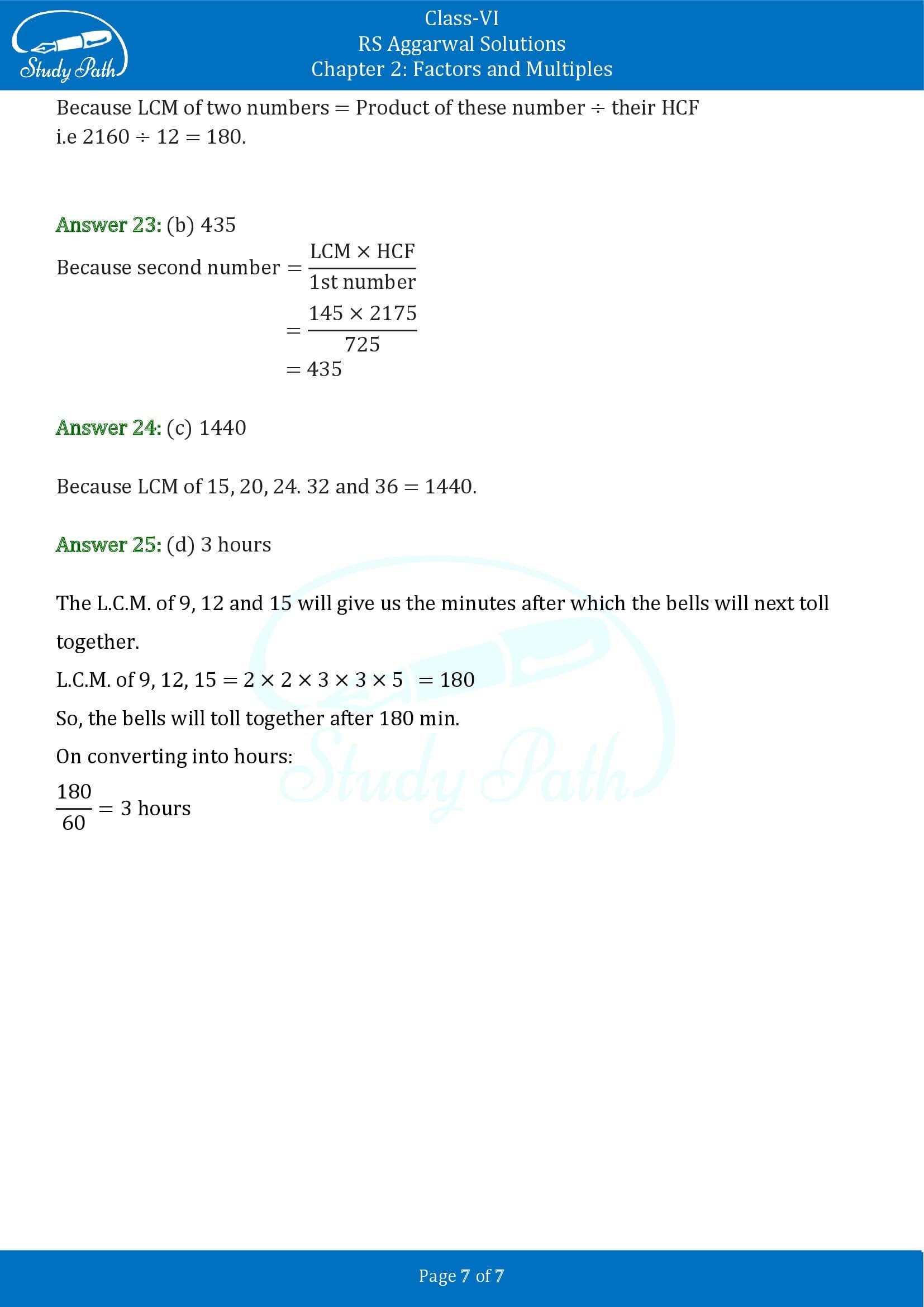 RS Aggarwal Solutions Class 6 Chapter 2 Factors and Multiples Exercise 2F MCQ 00007