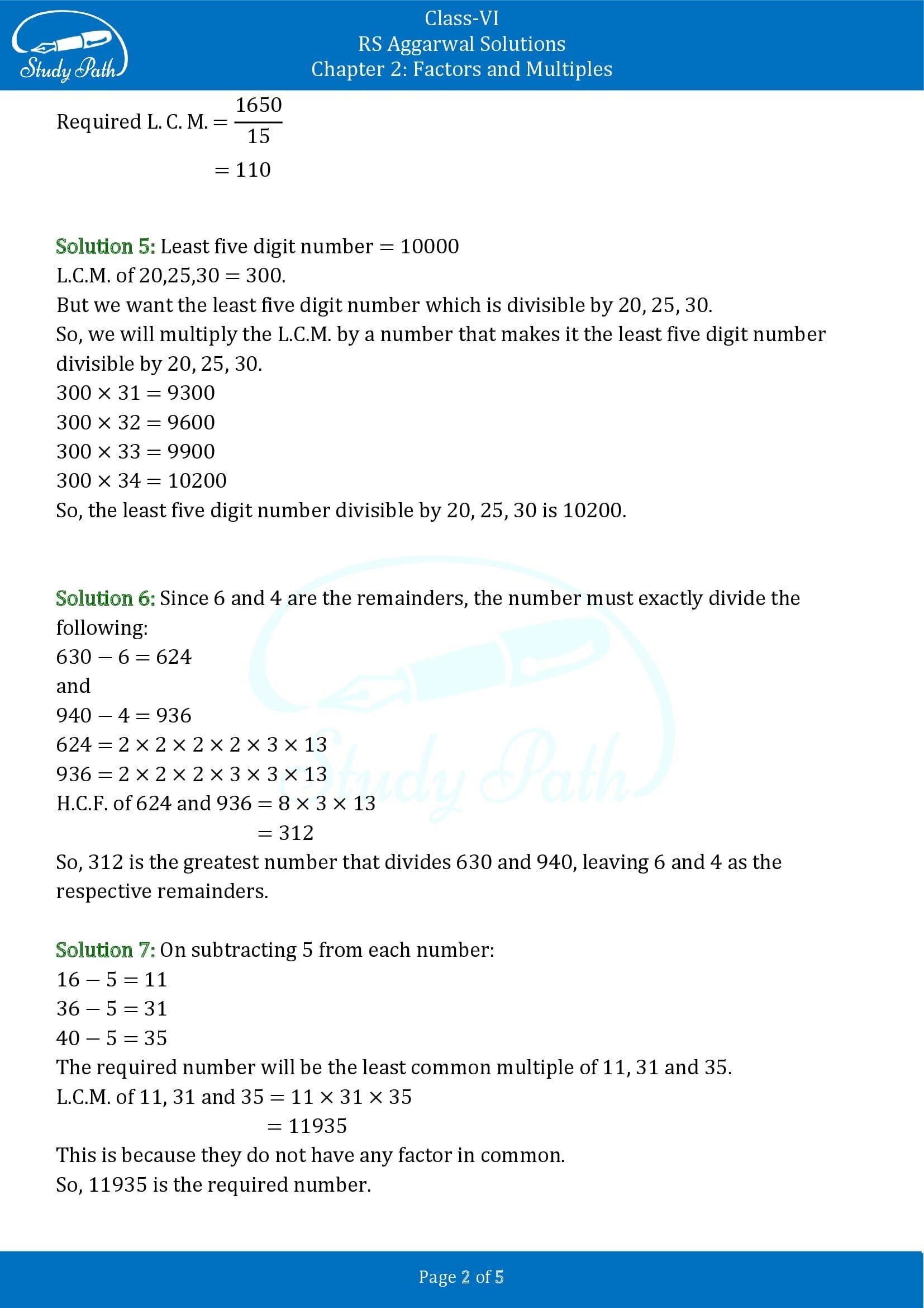 RS Aggarwal Solutions Class 6 Chapter 2 Factors and Multiples Test Paper 00002