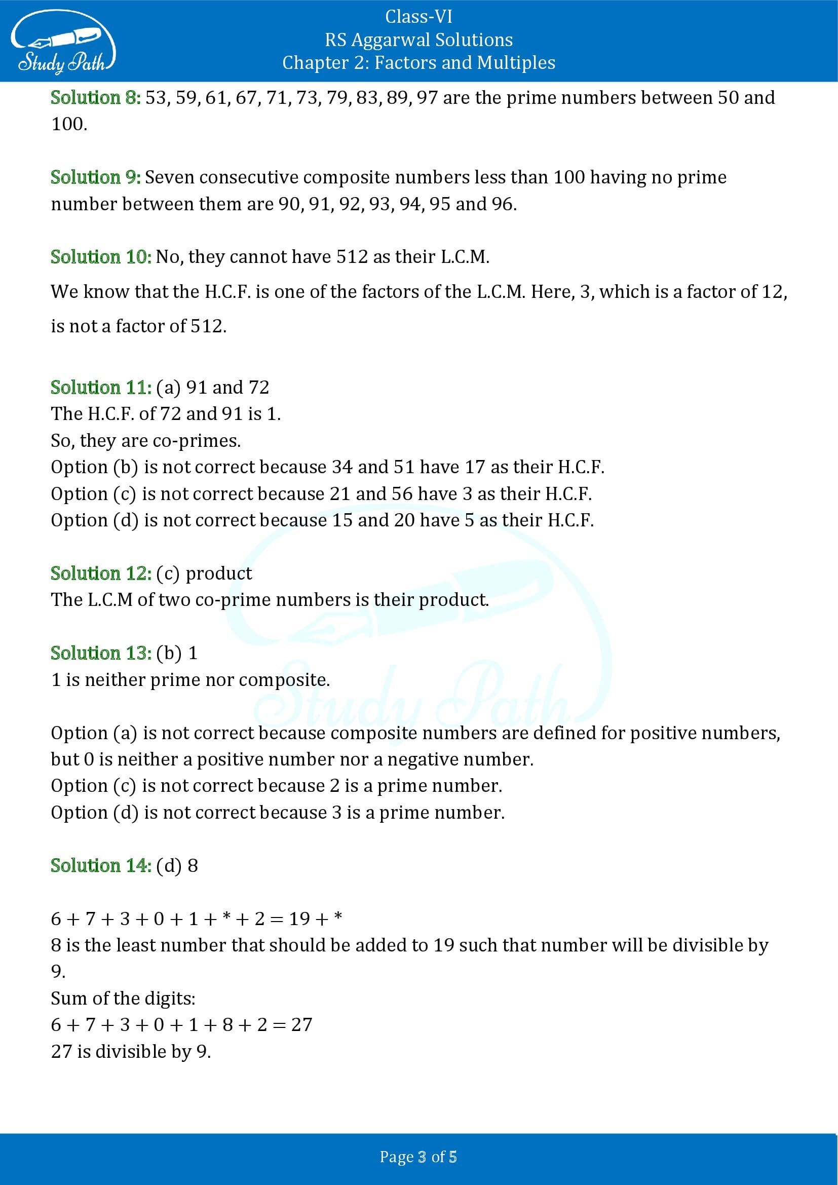 RS Aggarwal Solutions Class 6 Chapter 2 Factors and Multiples Test Paper 00003