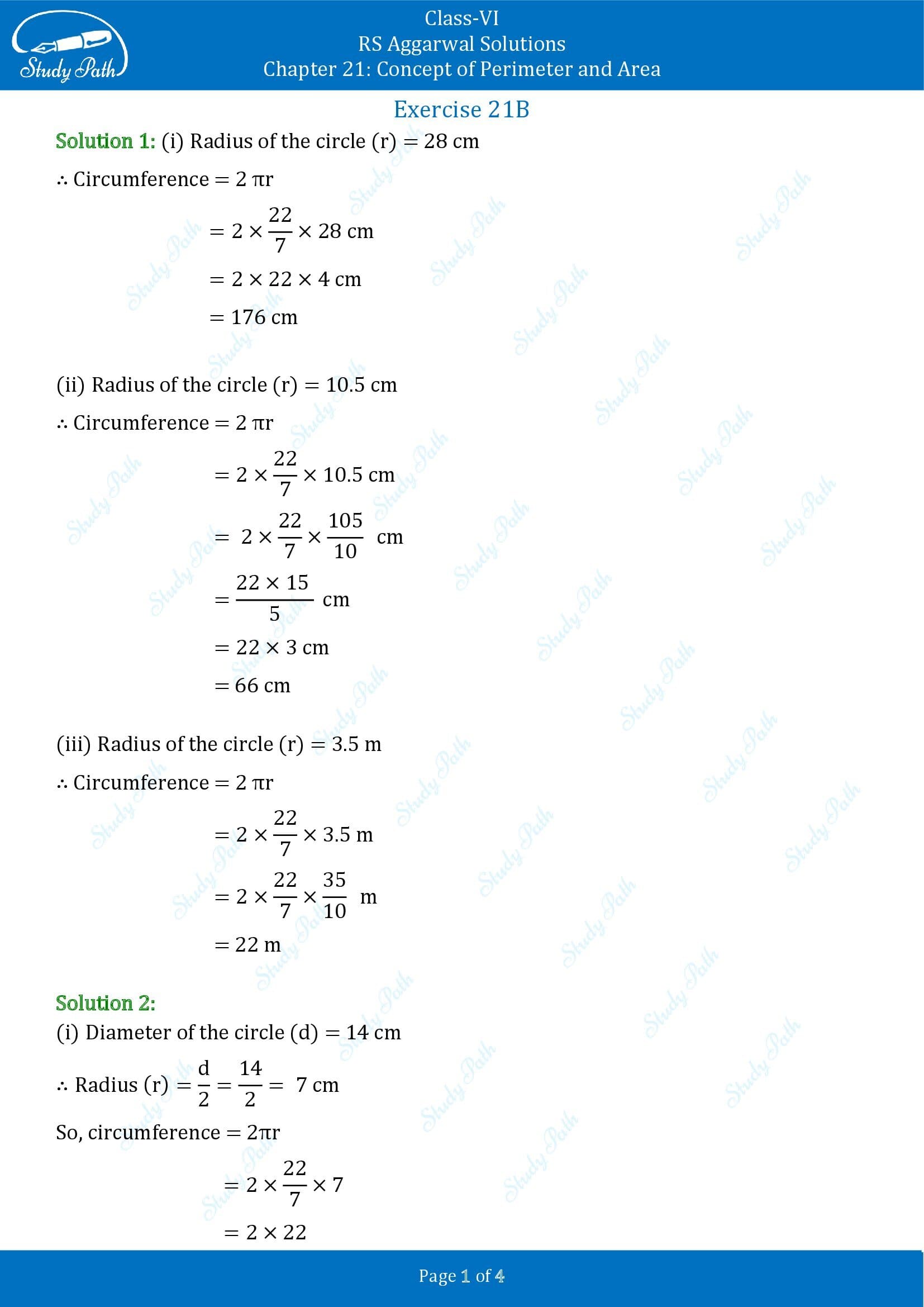 RS Aggarwal Solutions Class 6 Chapter 21 Concept of Perimeter and Area Exercise 21B 00001