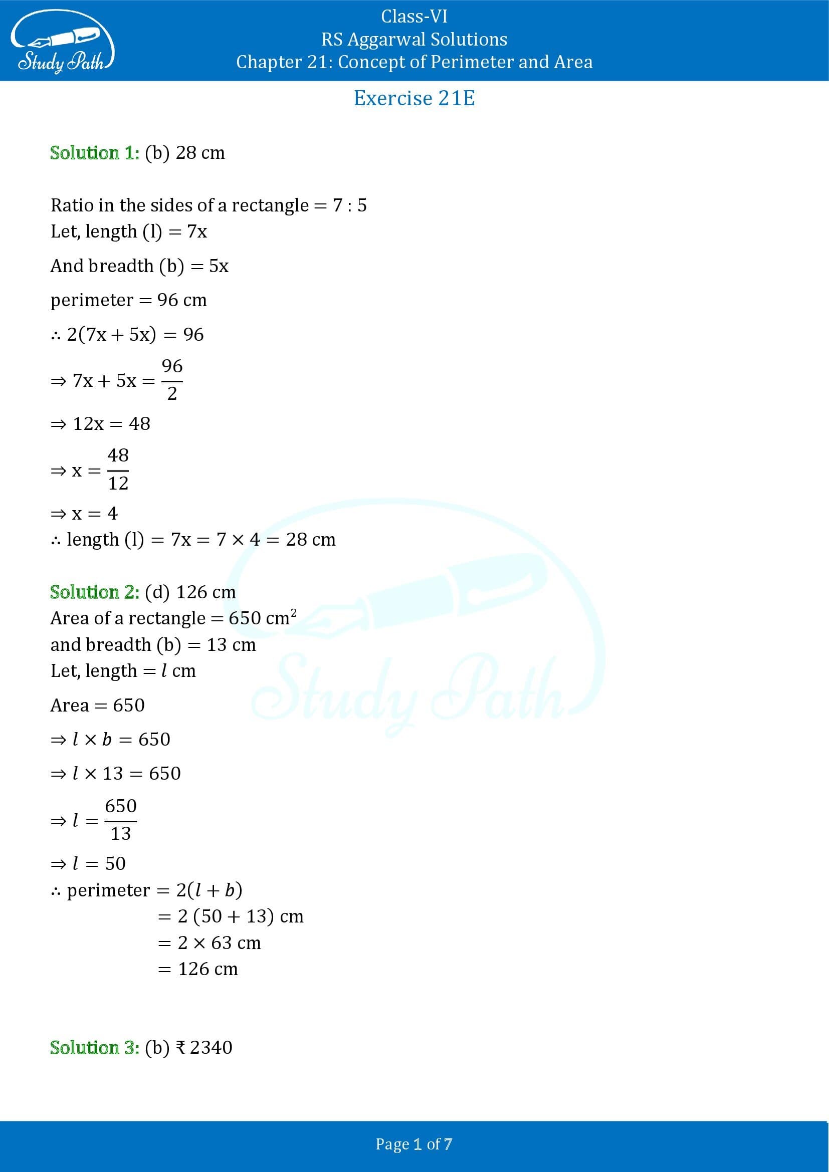 RS Aggarwal Solutions Class 6 Chapter 21 Concept of Perimeter and Area Exercise 21E MCQ 001