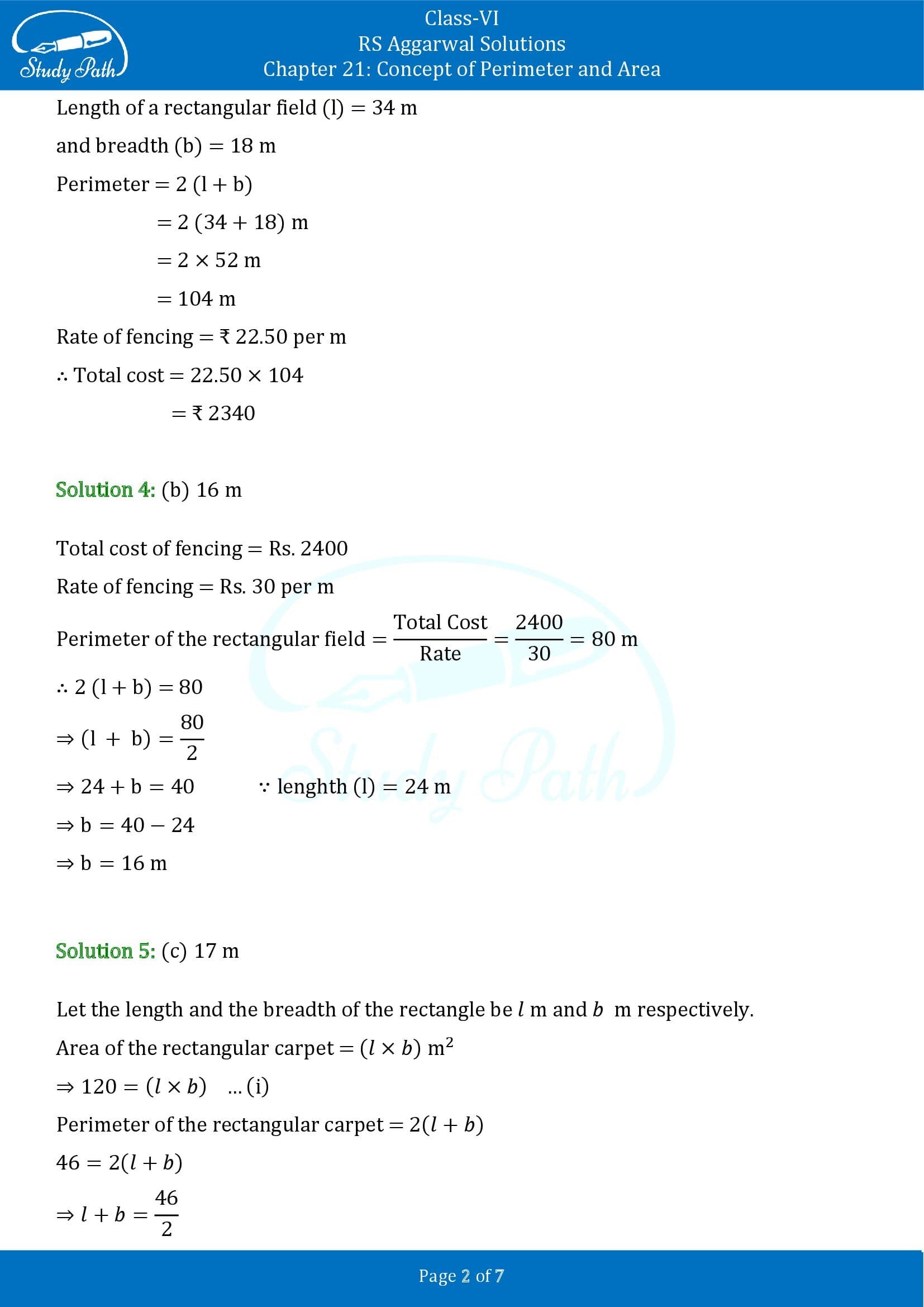 RS Aggarwal Solutions Class 6 Chapter 21 Concept of Perimeter and Area Exercise 21E MCQ 002