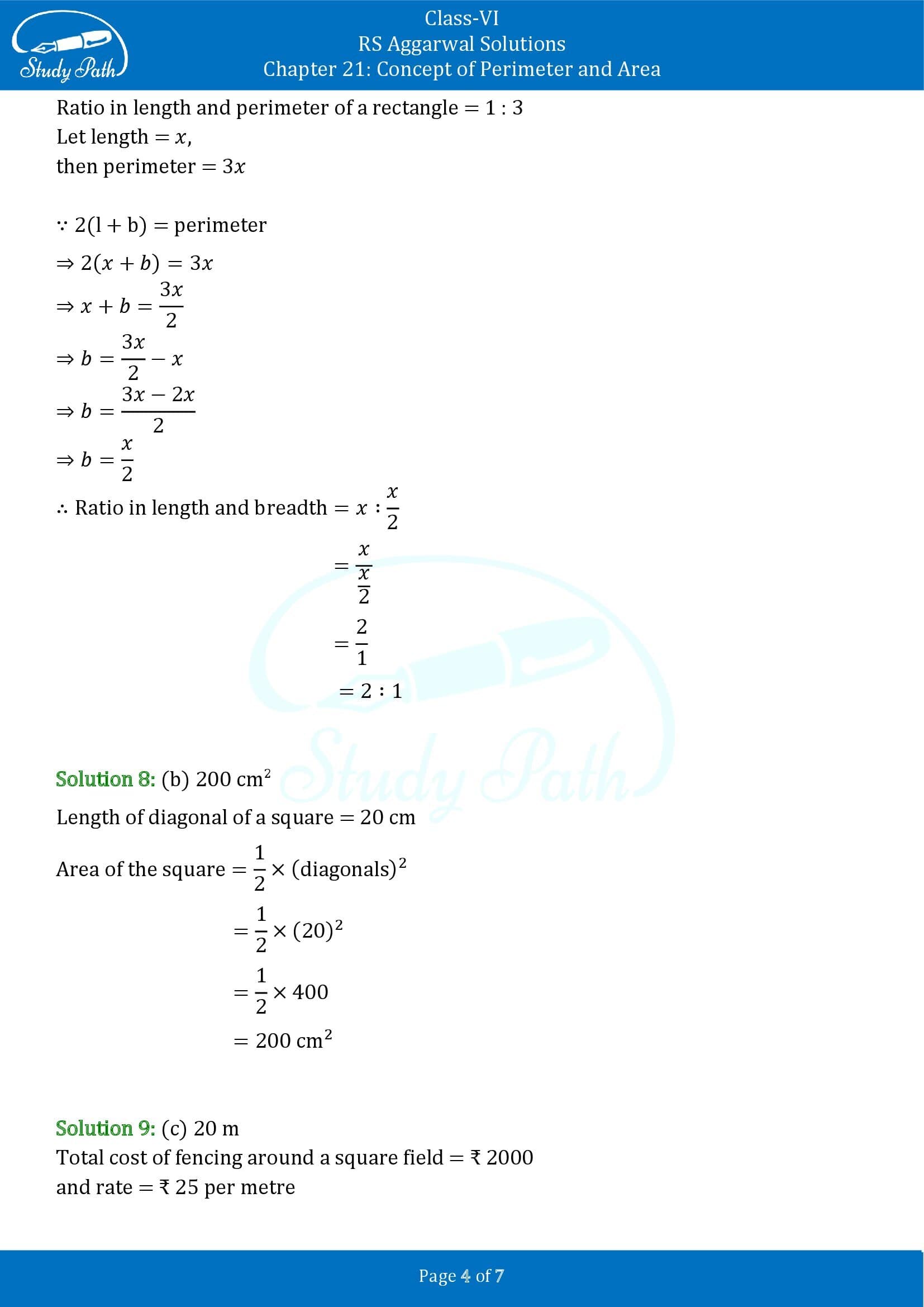 RS Aggarwal Solutions Class 6 Chapter 21 Concept of Perimeter and Area Exercise 21E MCQ 004