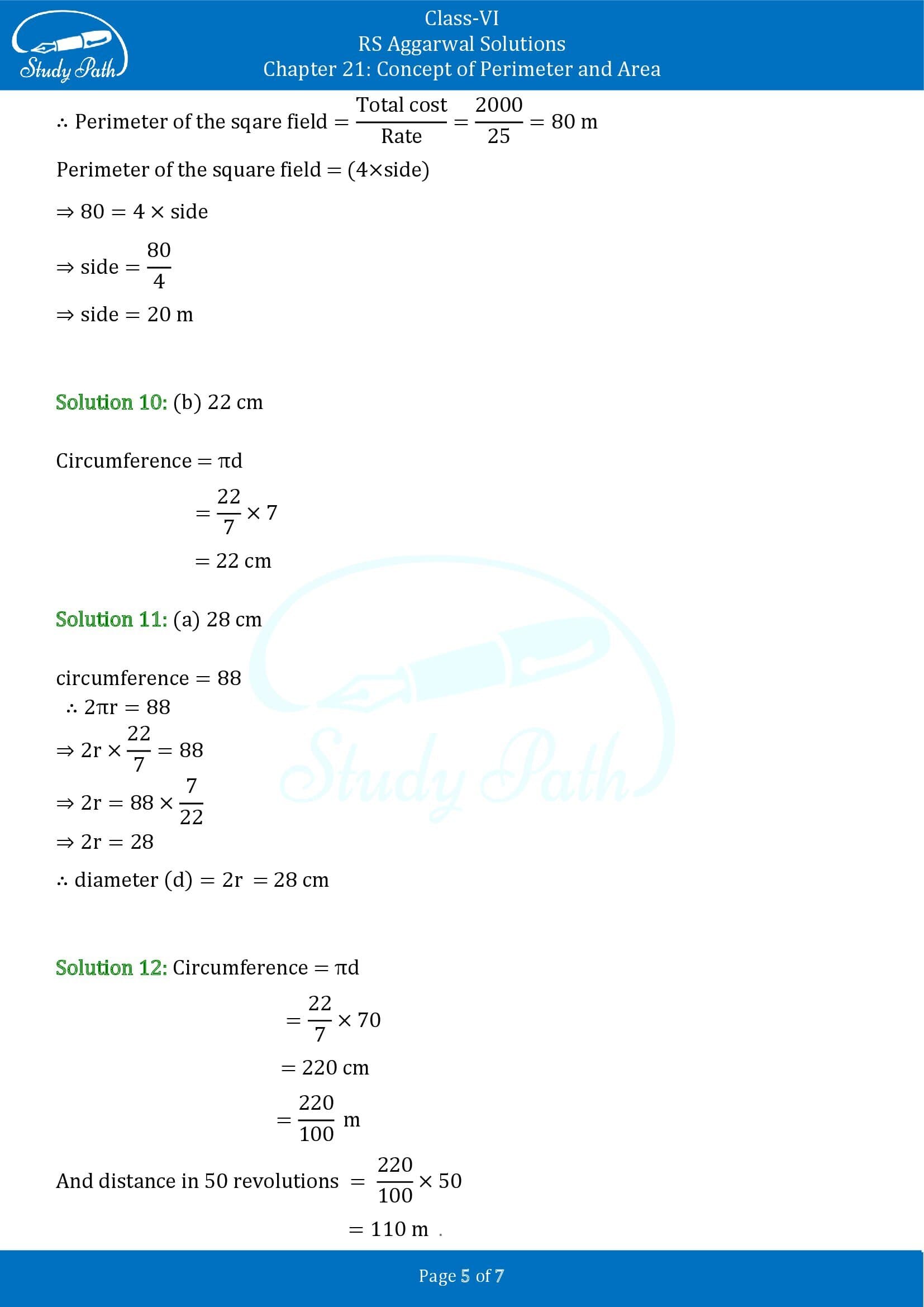 RS Aggarwal Solutions Class 6 Chapter 21 Concept of Perimeter and Area Exercise 21E MCQ 005