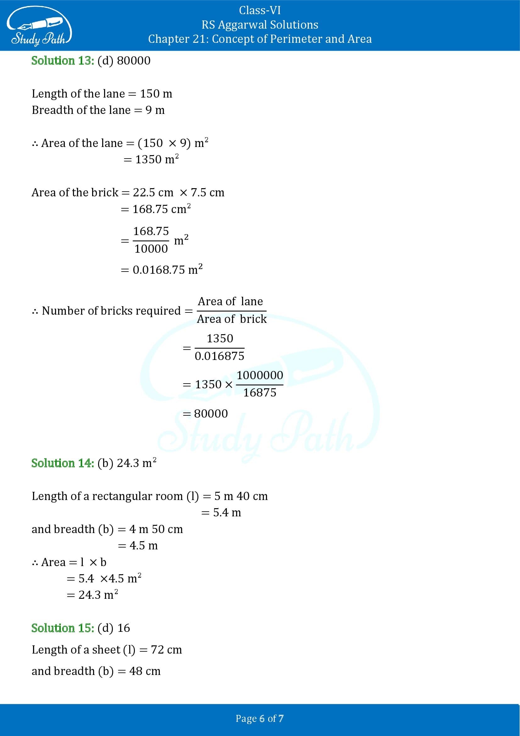 RS Aggarwal Solutions Class 6 Chapter 21 Concept of Perimeter and Area Exercise 21E MCQ 006