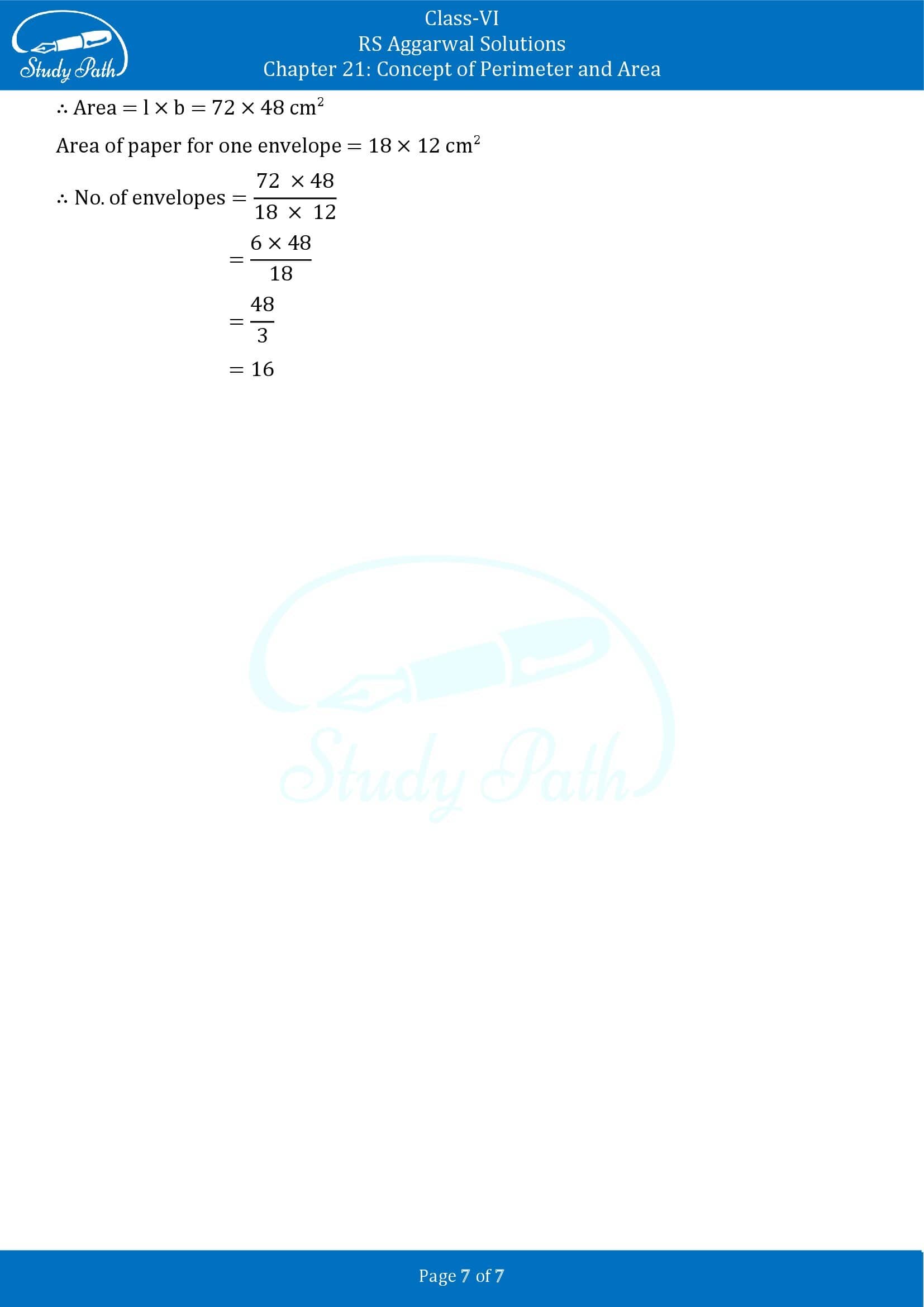 RS Aggarwal Solutions Class 6 Chapter 21 Concept of Perimeter and Area Exercise 21E MCQ 007