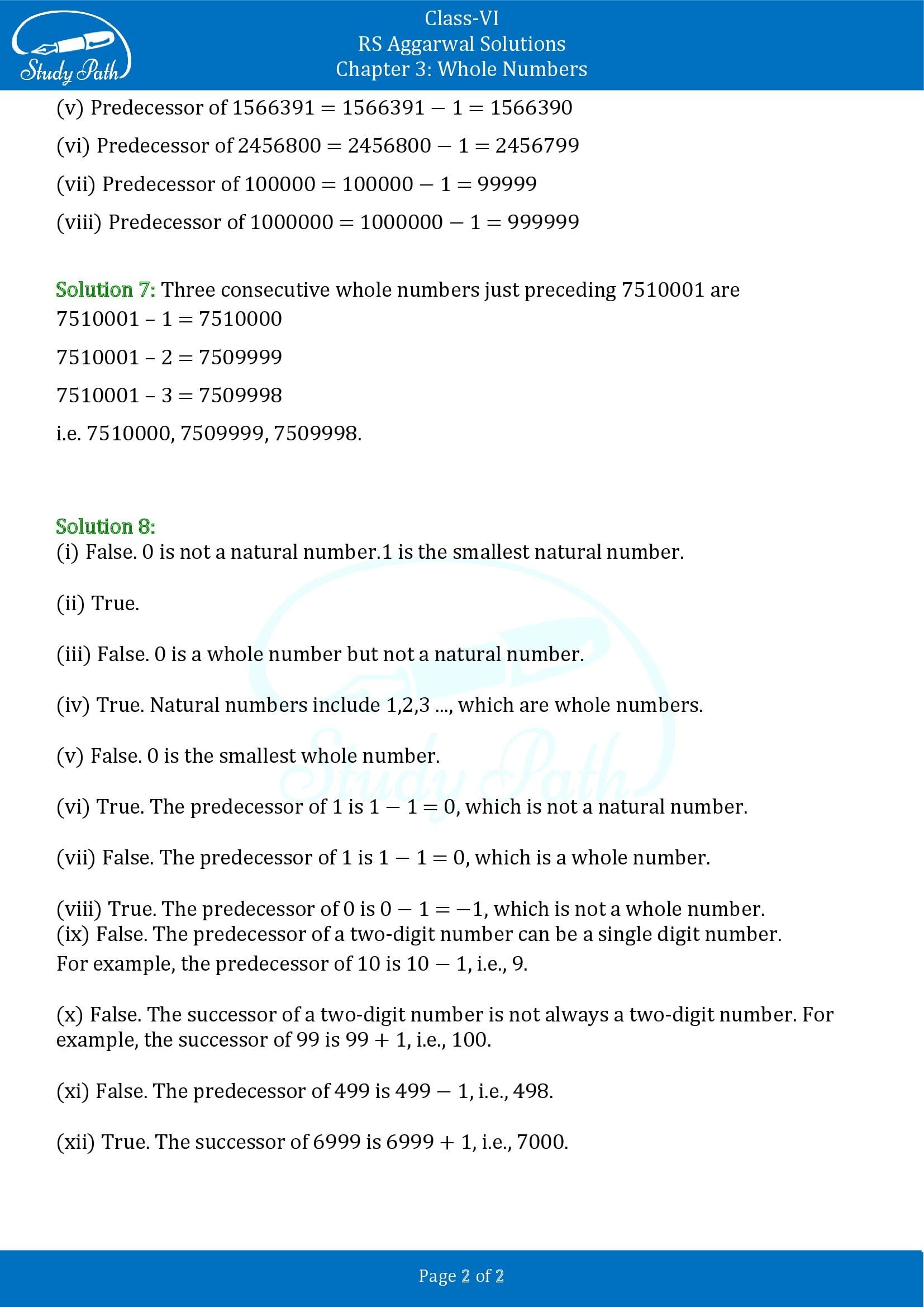 RS Aggarwal Solutions Class 6 Chapter 3 Whole Numbers Exercise 3A 00002