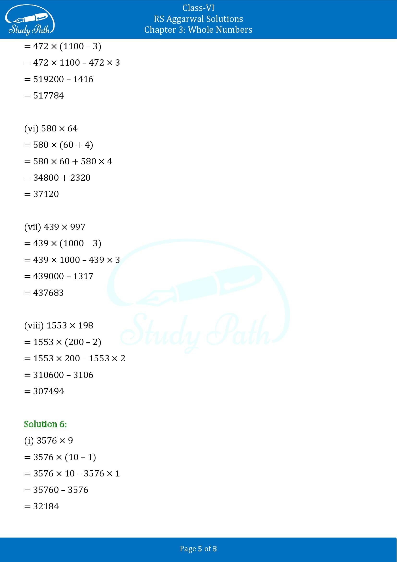 RS Aggarwal Solutions Class 6 Chapter 3 Whole Numbers Exercise 3D 0005