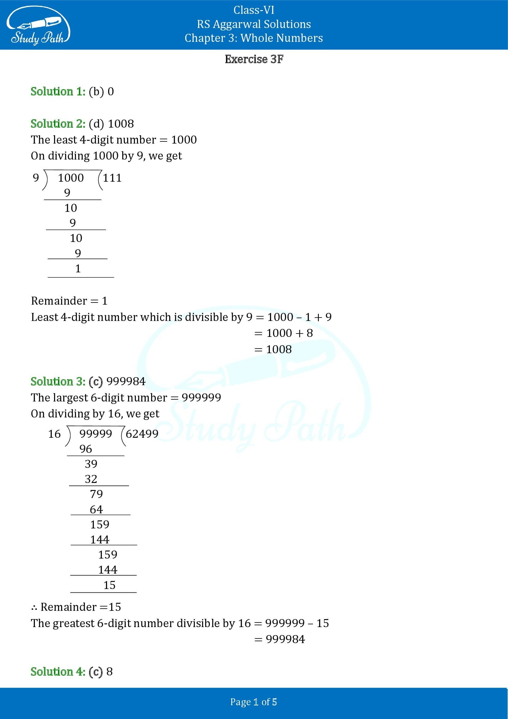RS Aggarwal Solutions Class 6 Chapter 3 Whole Numbers Exercise 3F MCQ 00001