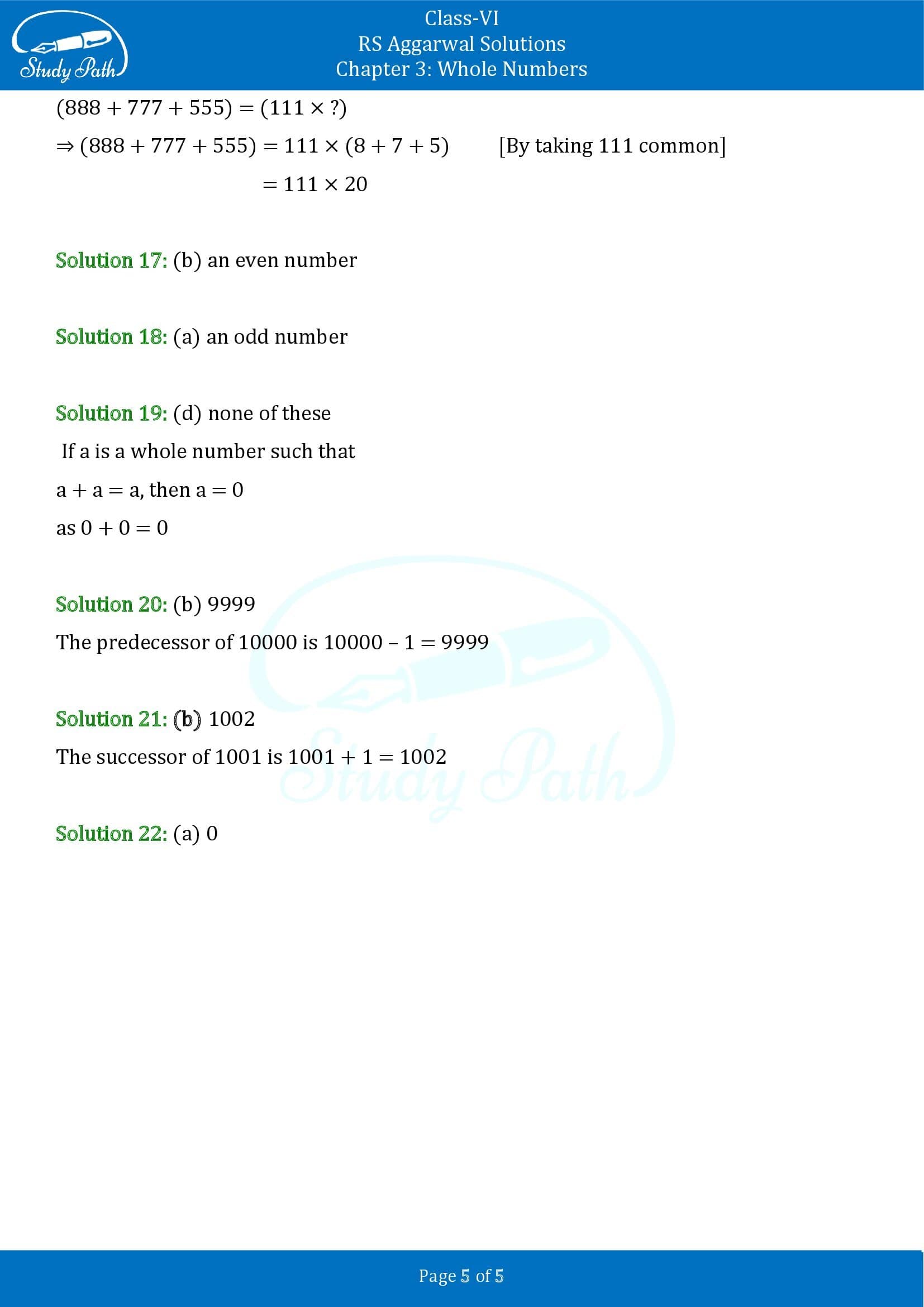 RS Aggarwal Solutions Class 6 Chapter 3 Whole Numbers Exercise 3F MCQ 00005