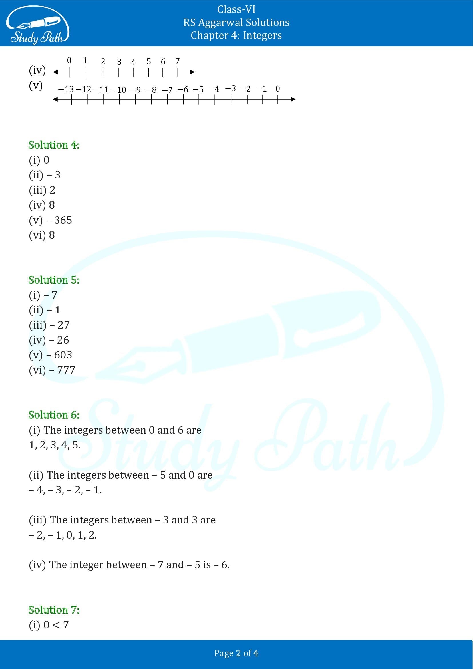RS Aggarwal Solutions Class 6 Chapter 4 Integers Exercise 4A 00002