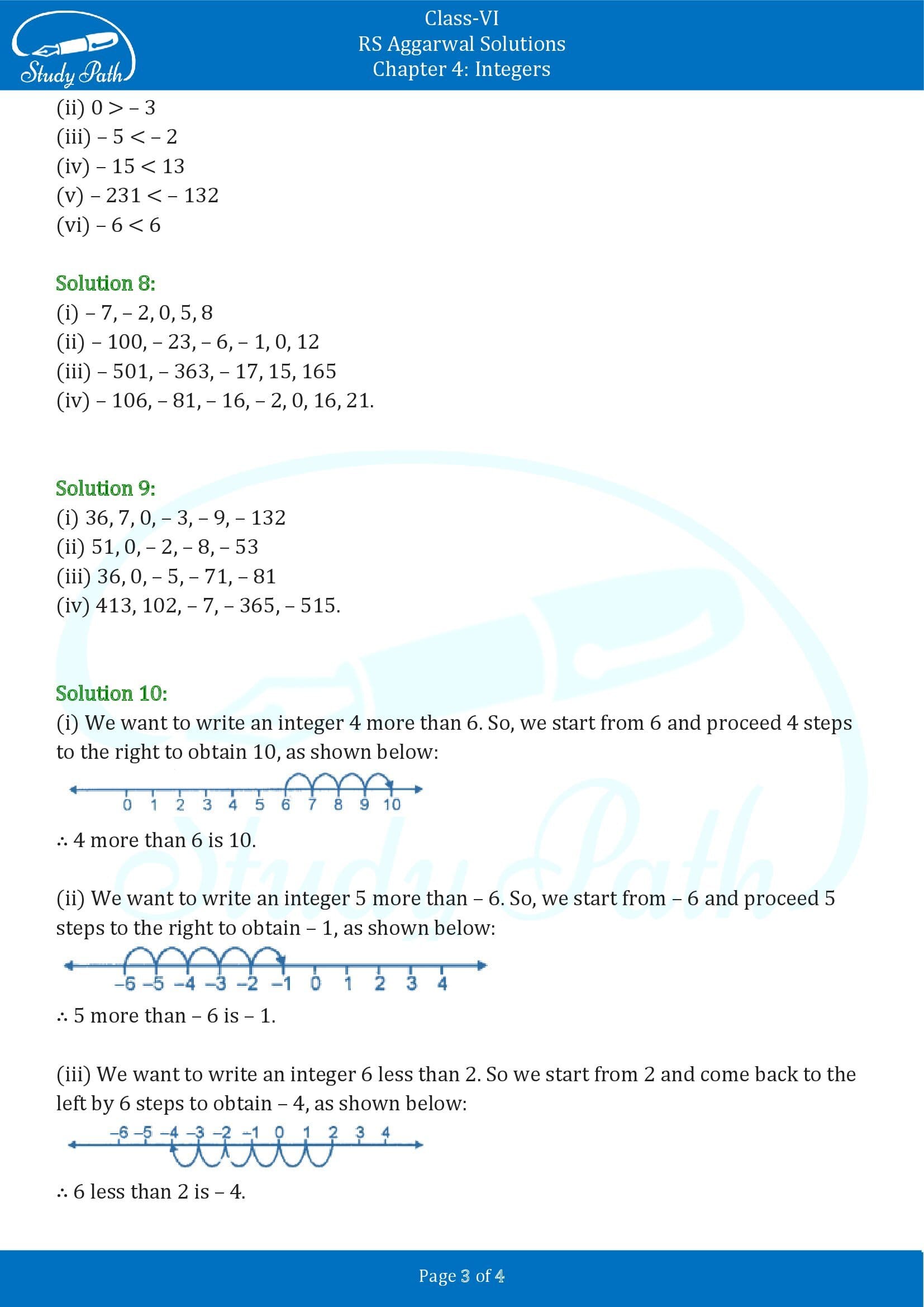 RS Aggarwal Solutions Class 6 Chapter 4 Integers Exercise 4A 00003