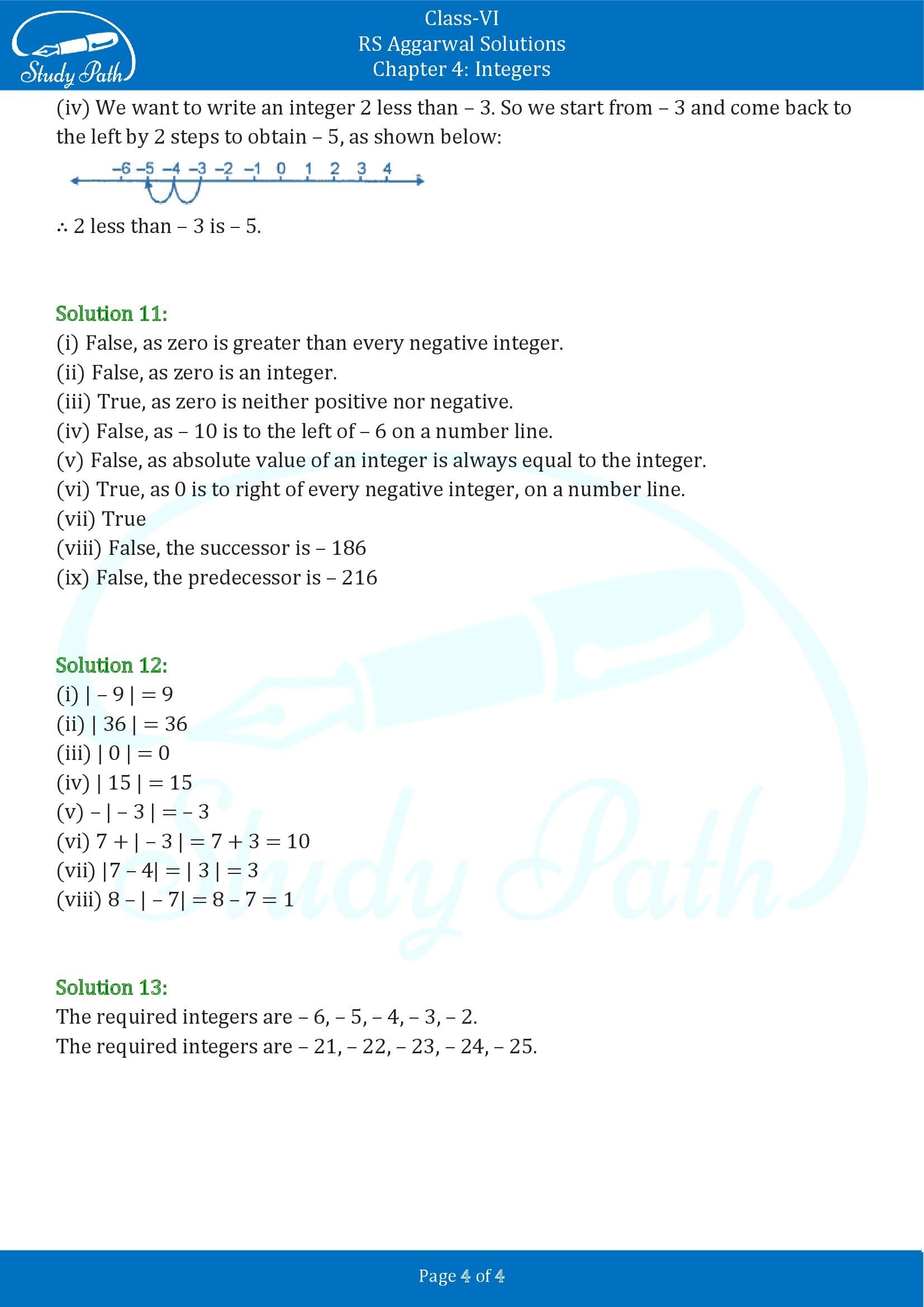 RS Aggarwal Solutions Class 6 Chapter 4 Integers Exercise 4A 00004