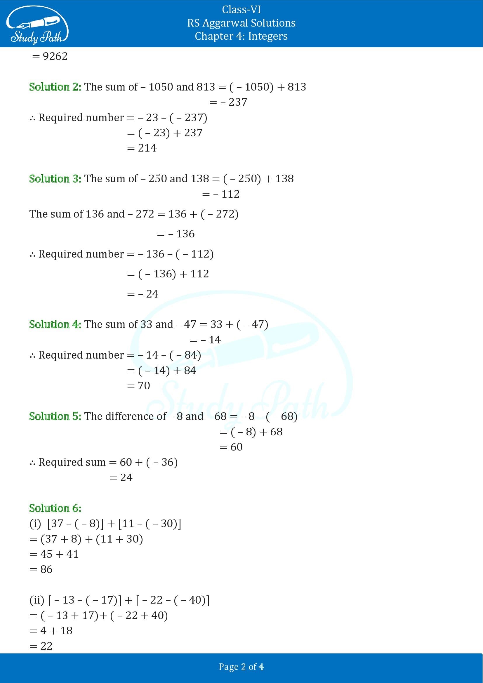 RS Aggarwal Solutions Class 6 Chapter 4 Integers Exercise 4C 0002