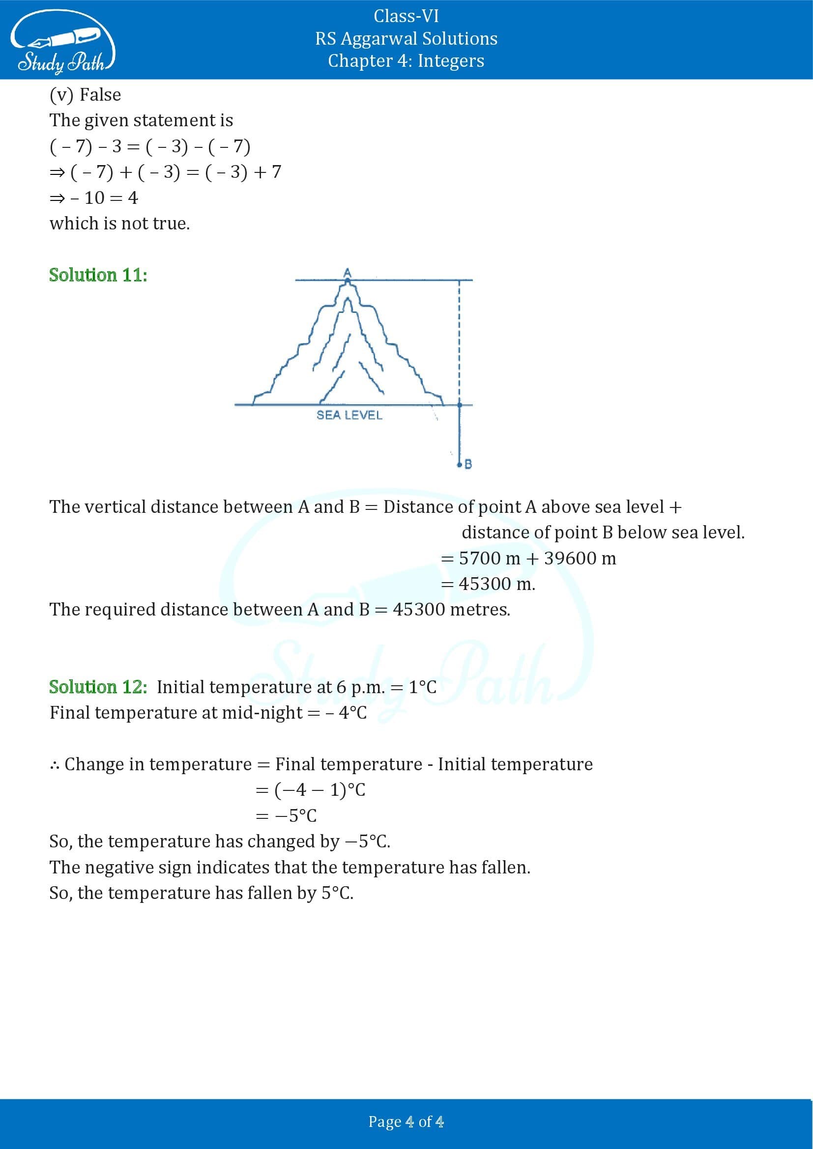RS Aggarwal Solutions Class 6 Chapter 4 Integers Exercise 4C 0004