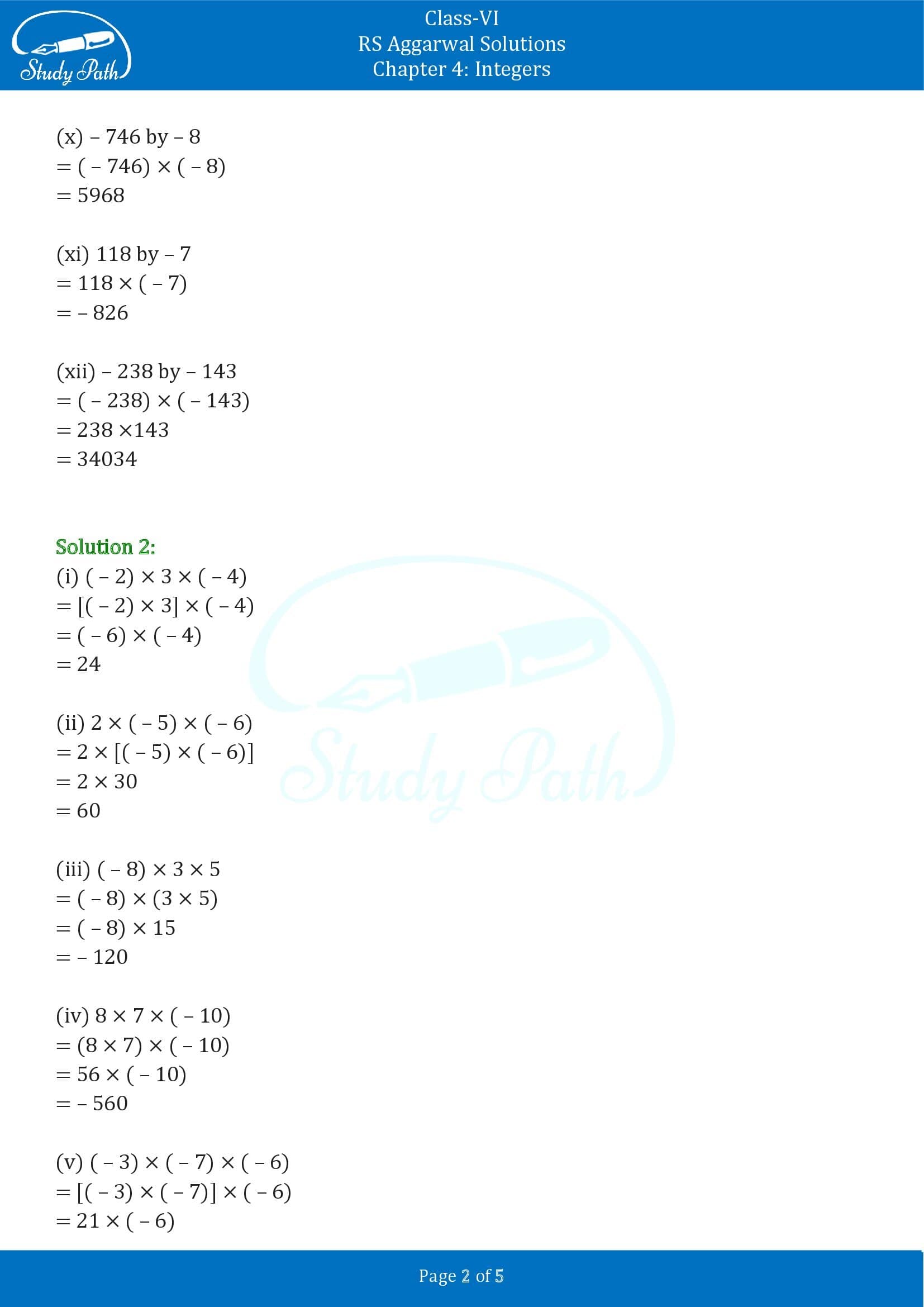 RS Aggarwal Solutions Class 6 Chapter 4 Integers Exercise 4D 00002