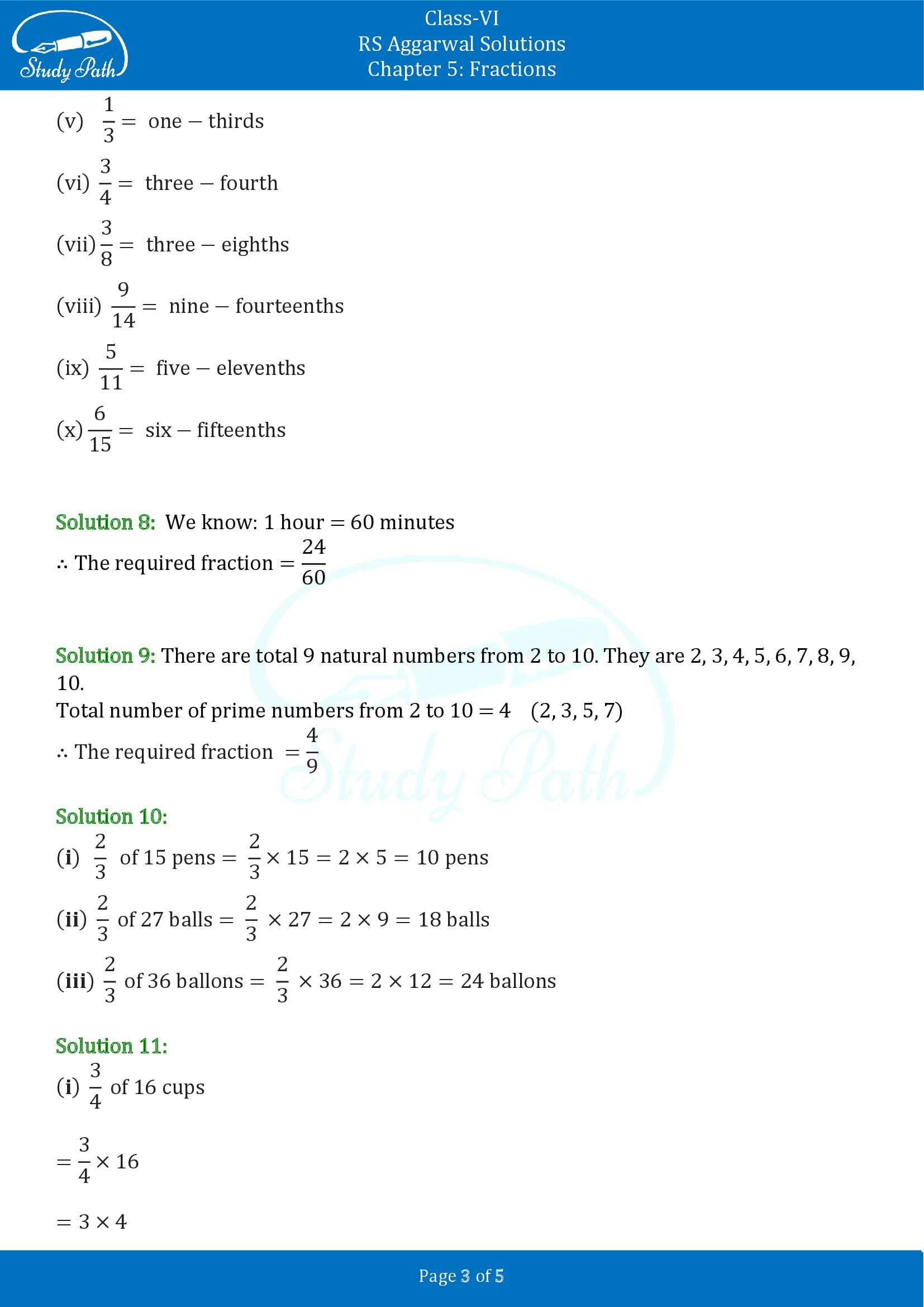 RS Aggarwal Solutions Class 6 Chapter 5 Fractions Exercise 5A 0003