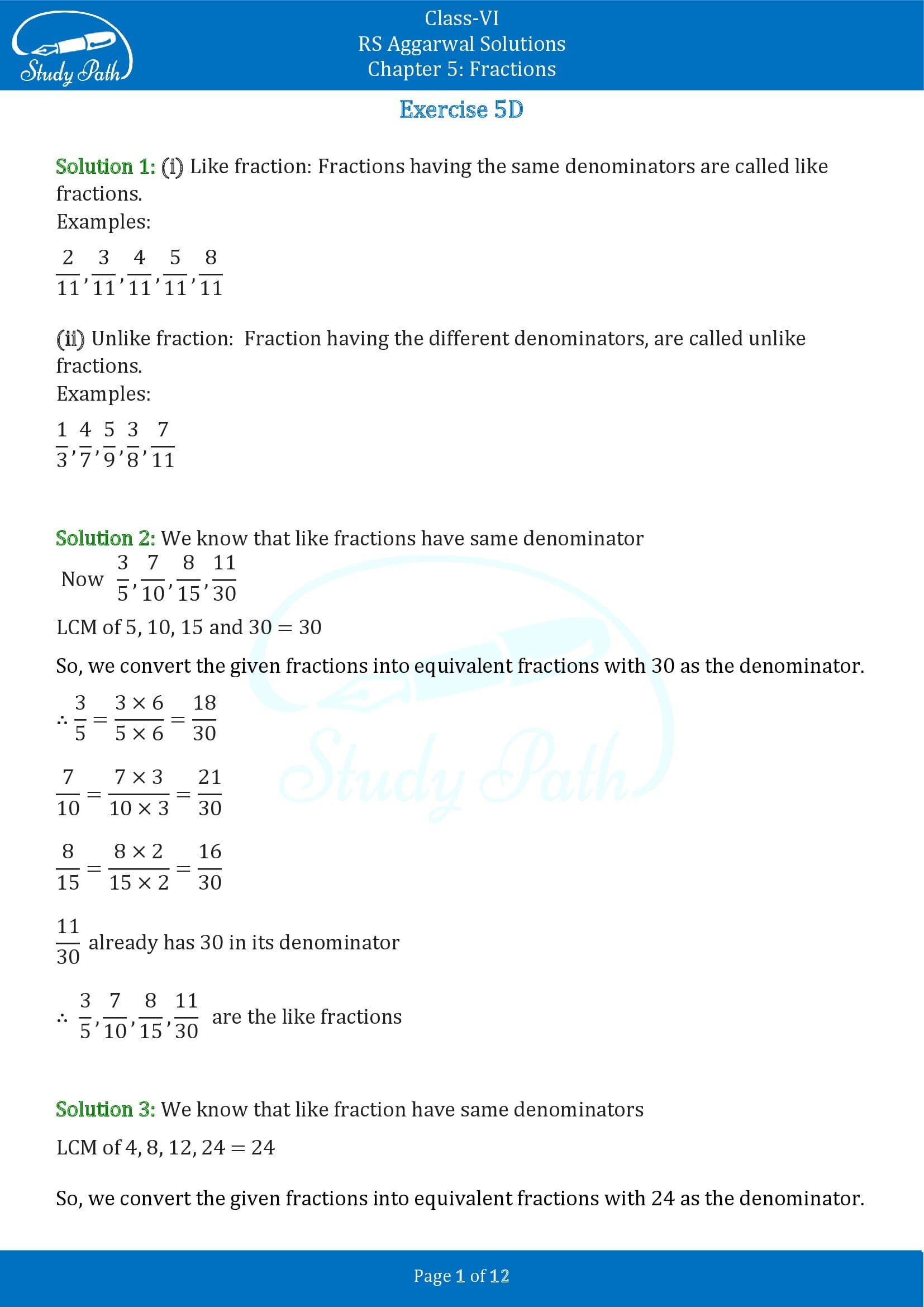 RS Aggarwal Solutions Class 6 Chapter 5 Fractions Exercise 5D 0001