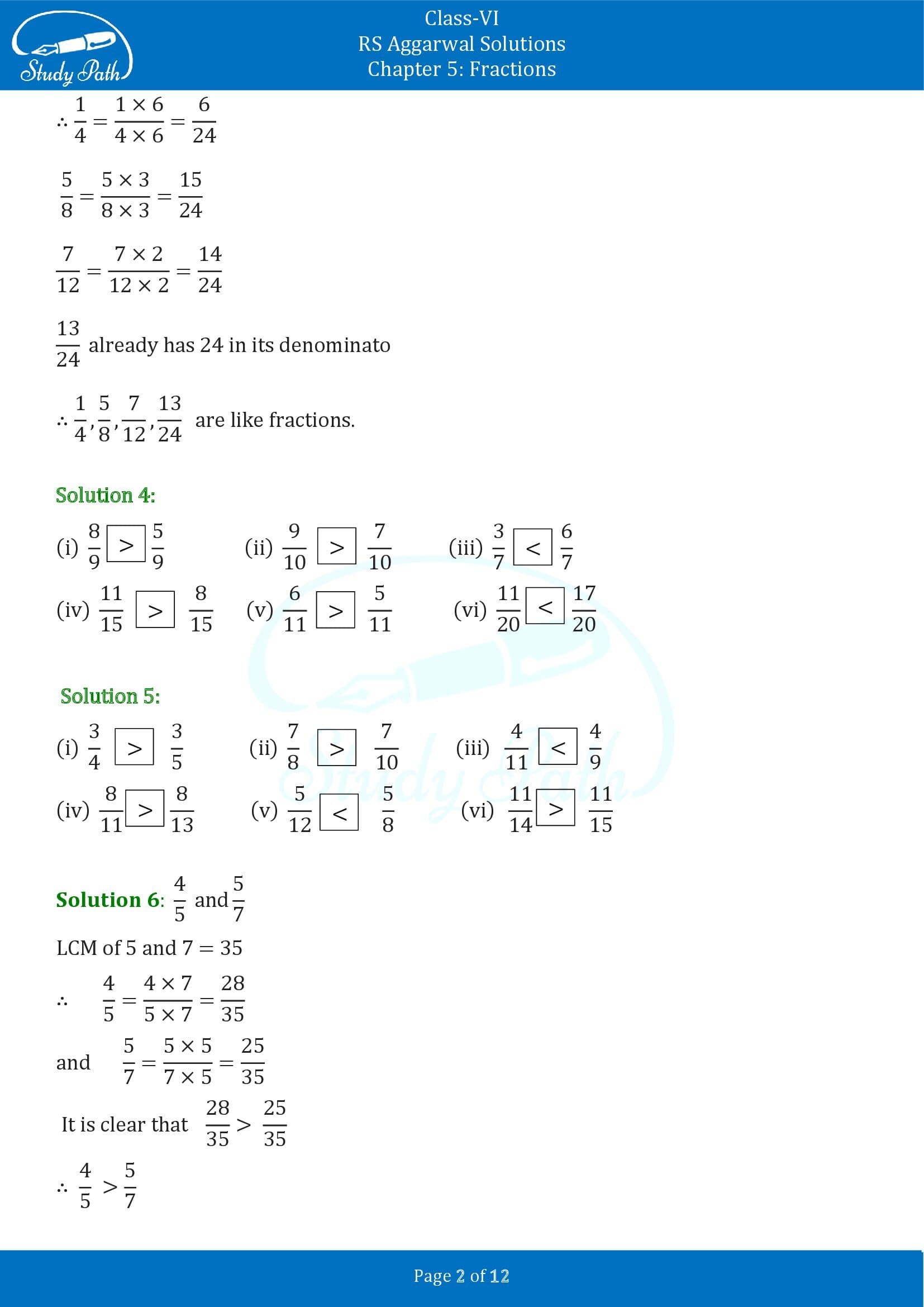 RS Aggarwal Solutions Class 6 Chapter 5 Fractions Exercise 5D 0002