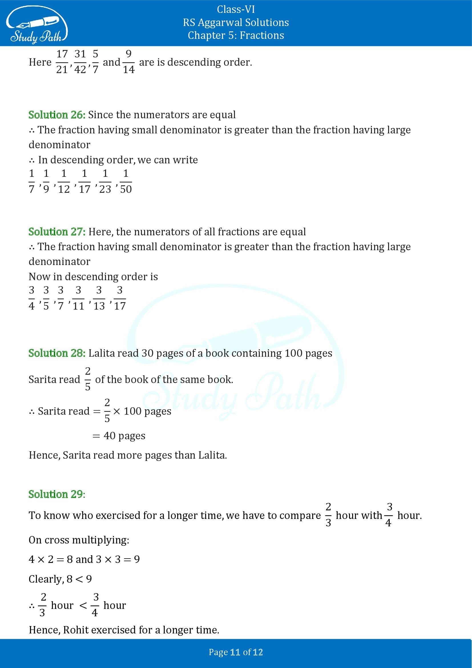 RS Aggarwal Solutions Class 6 Chapter 5 Fractions Exercise 5D 0011