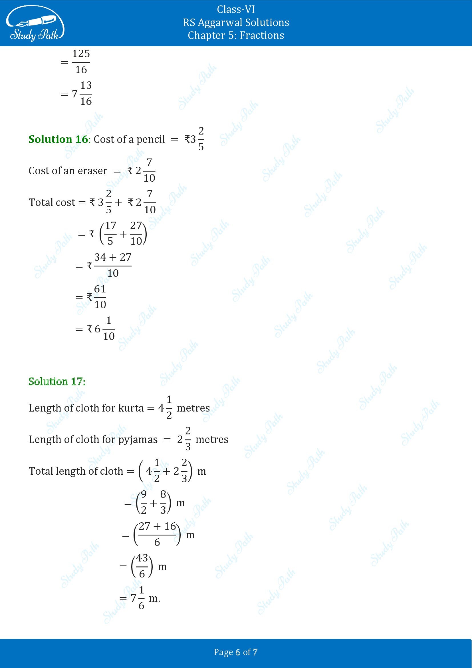 RS Aggarwal Solutions Class 6 Chapter 5 Fractions Exercise 5E 0006