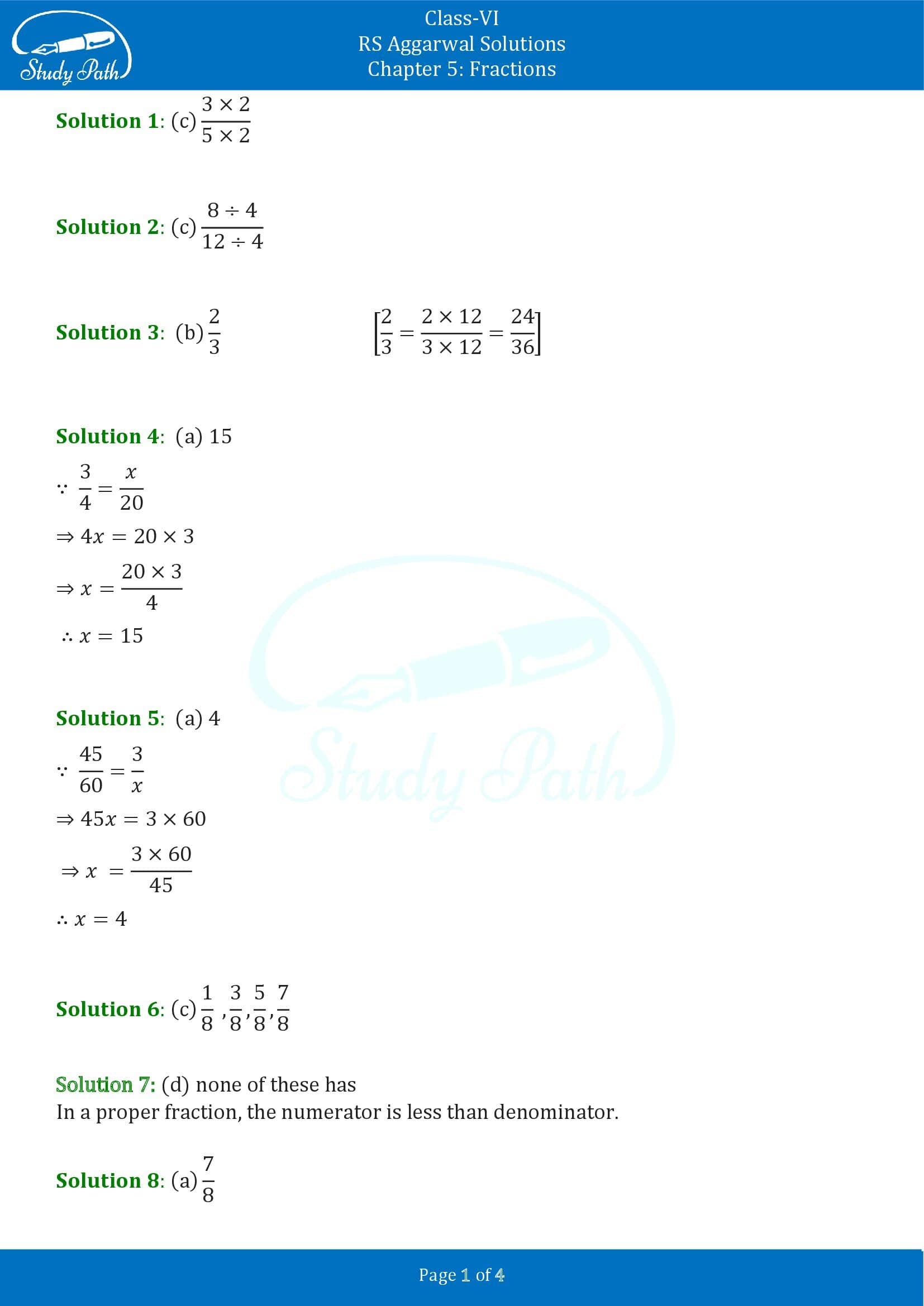 RS Aggarwal Solutions Class 6 Chapter 5 Fractions Exercise 5G MCQ 0001
