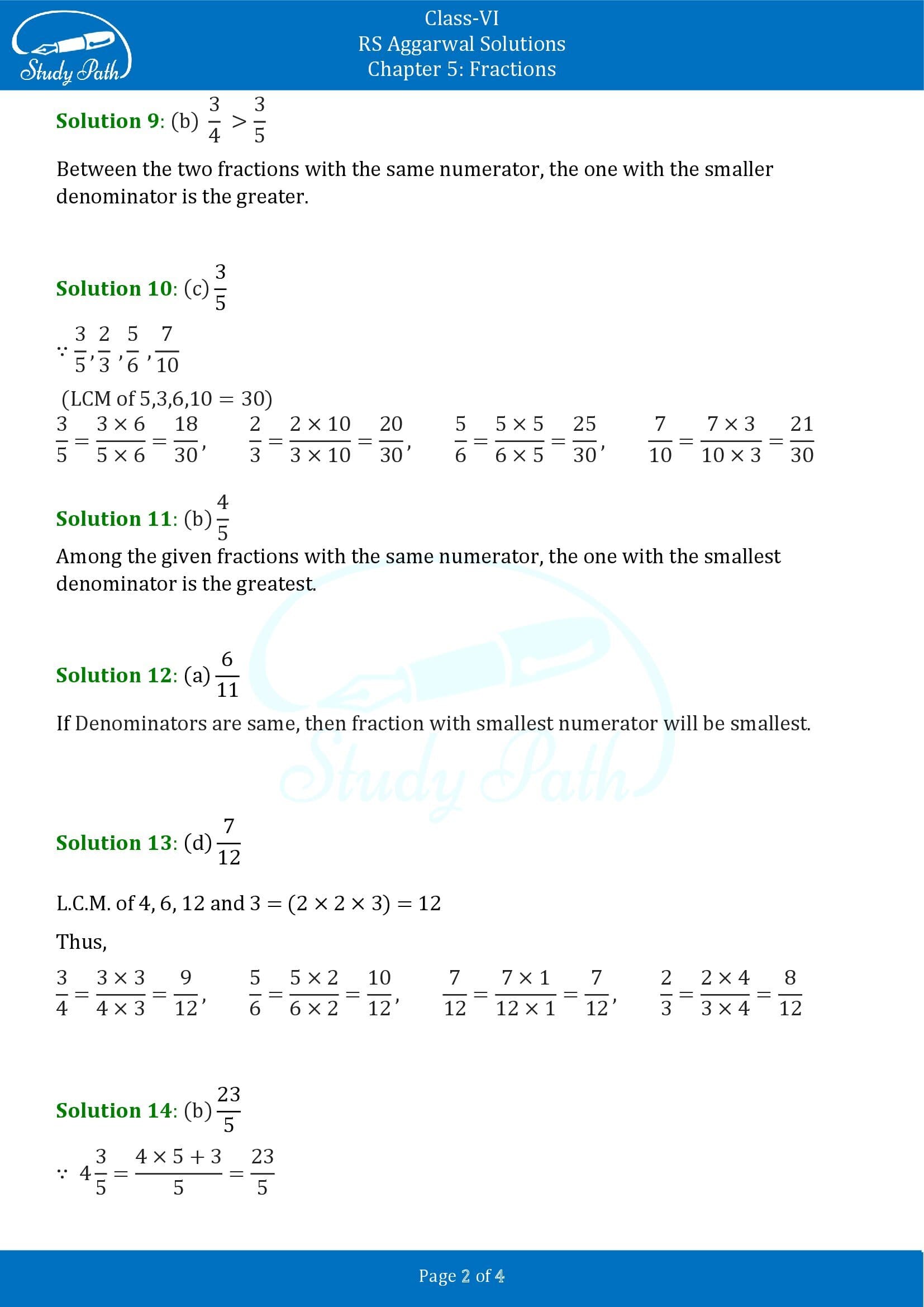 RS Aggarwal Solutions Class 6 Chapter 5 Fractions Exercise 5G MCQ 0002