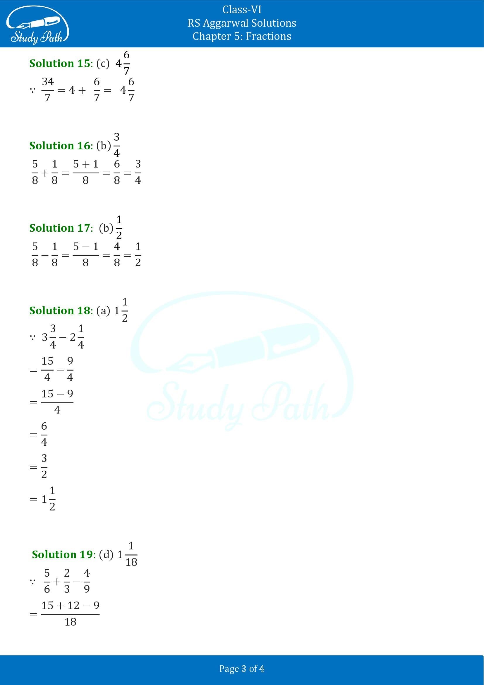 RS Aggarwal Solutions Class 6 Chapter 5 Fractions Exercise 5G MCQ 0003