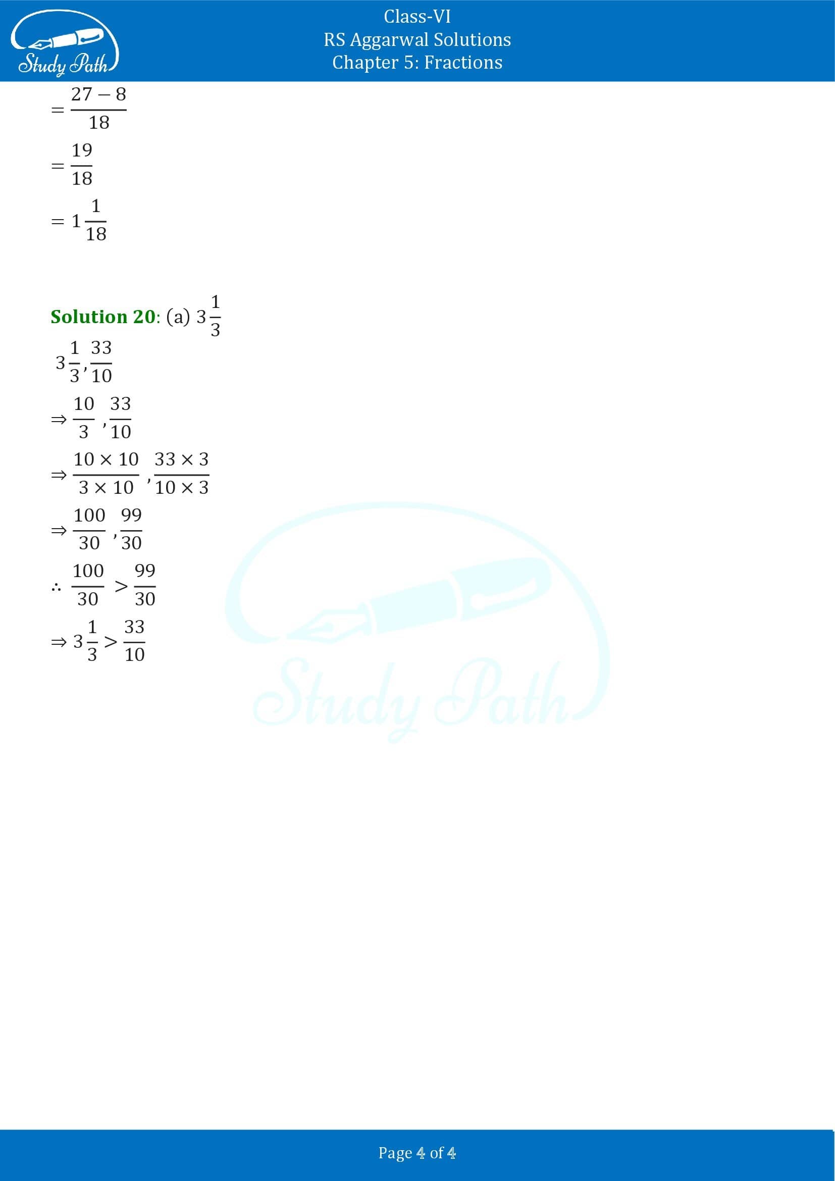 RS Aggarwal Solutions Class 6 Chapter 5 Fractions Exercise 5G MCQ 0004