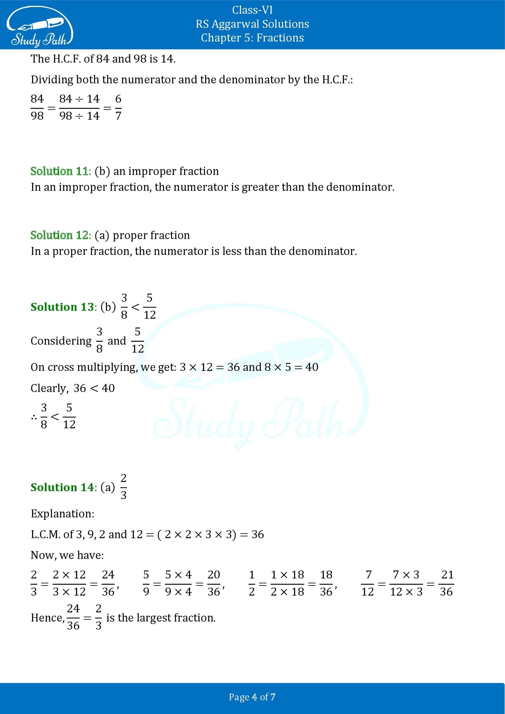 RS Aggarwal Solutions Class 6 Chapter 5 Fractions Test Paper 00004