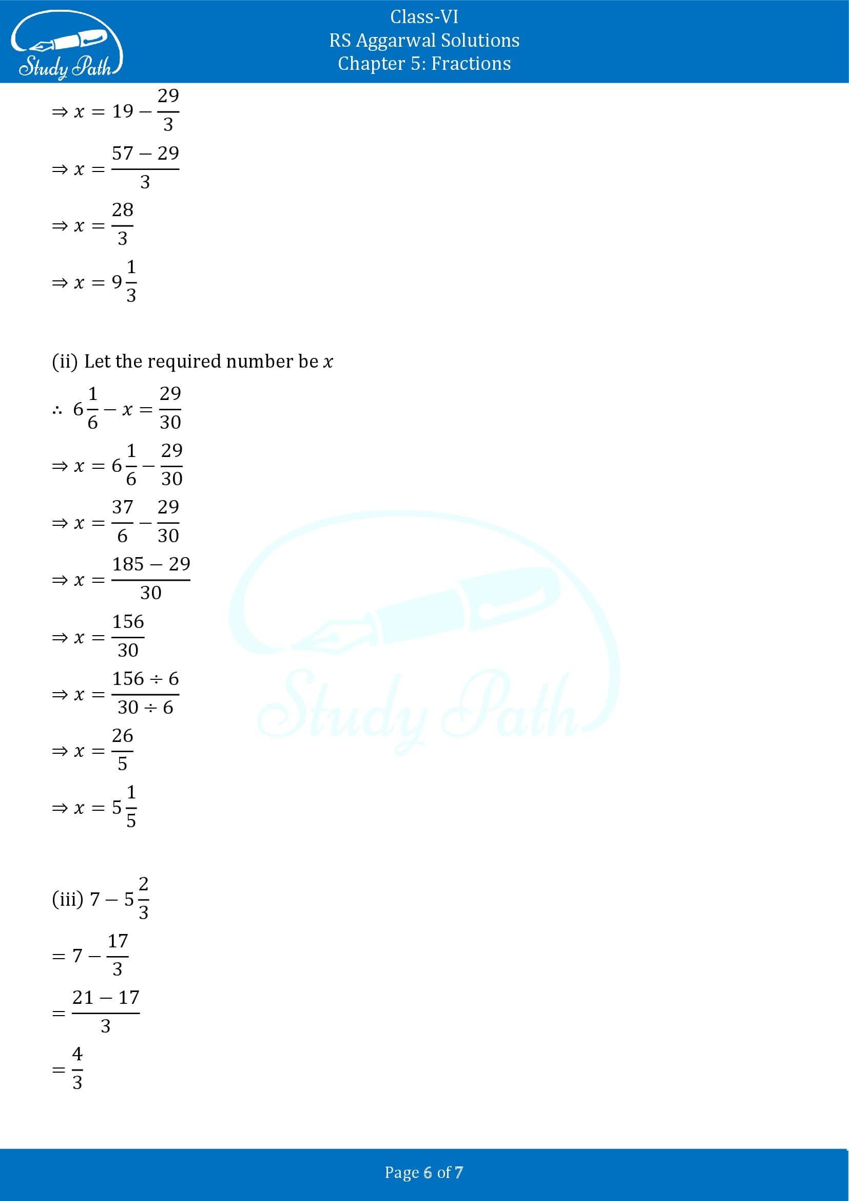 RS Aggarwal Solutions Class 6 Chapter 5 Fractions Test Paper 00006