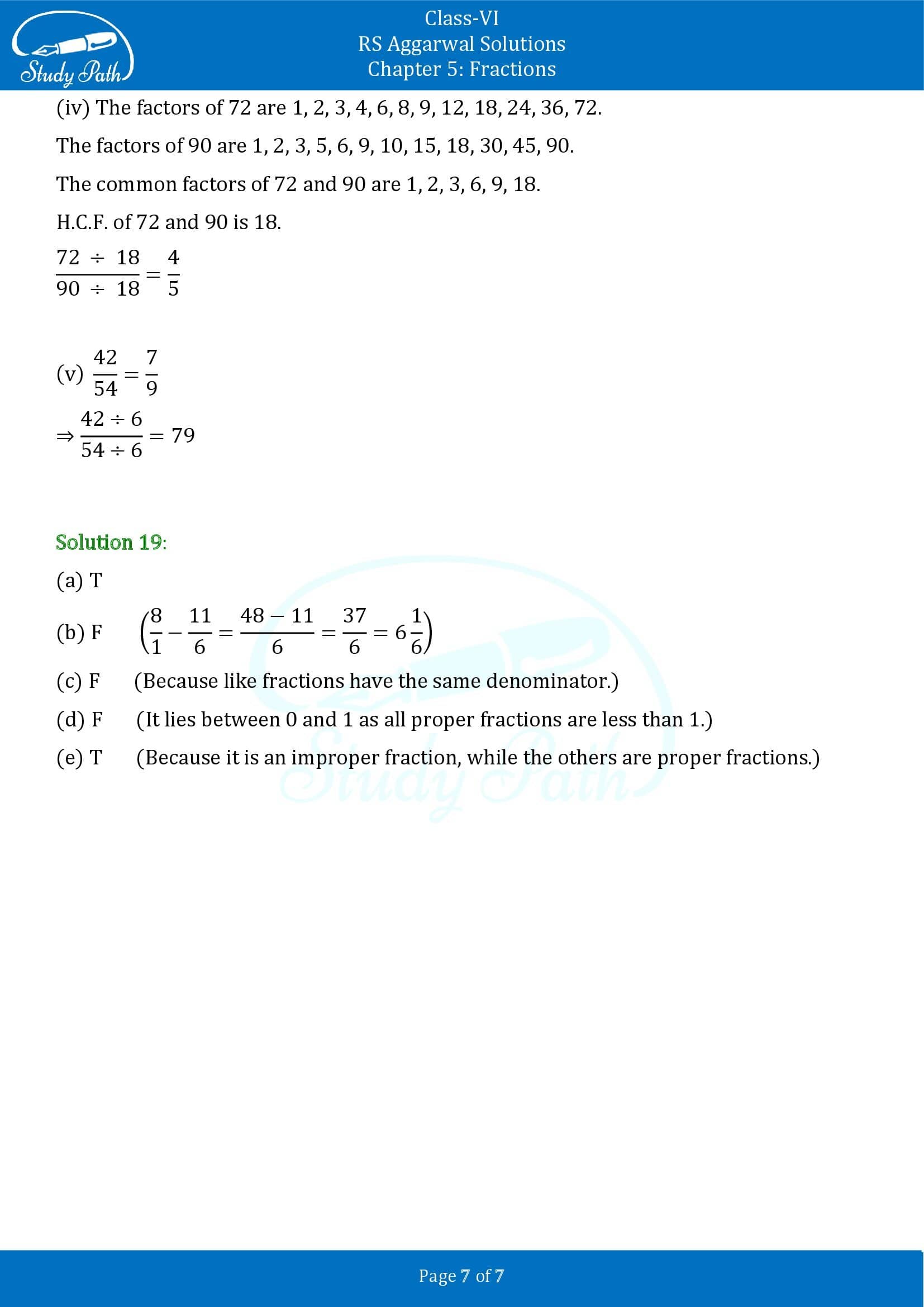RS Aggarwal Solutions Class 6 Chapter 5 Fractions Test Paper 00007