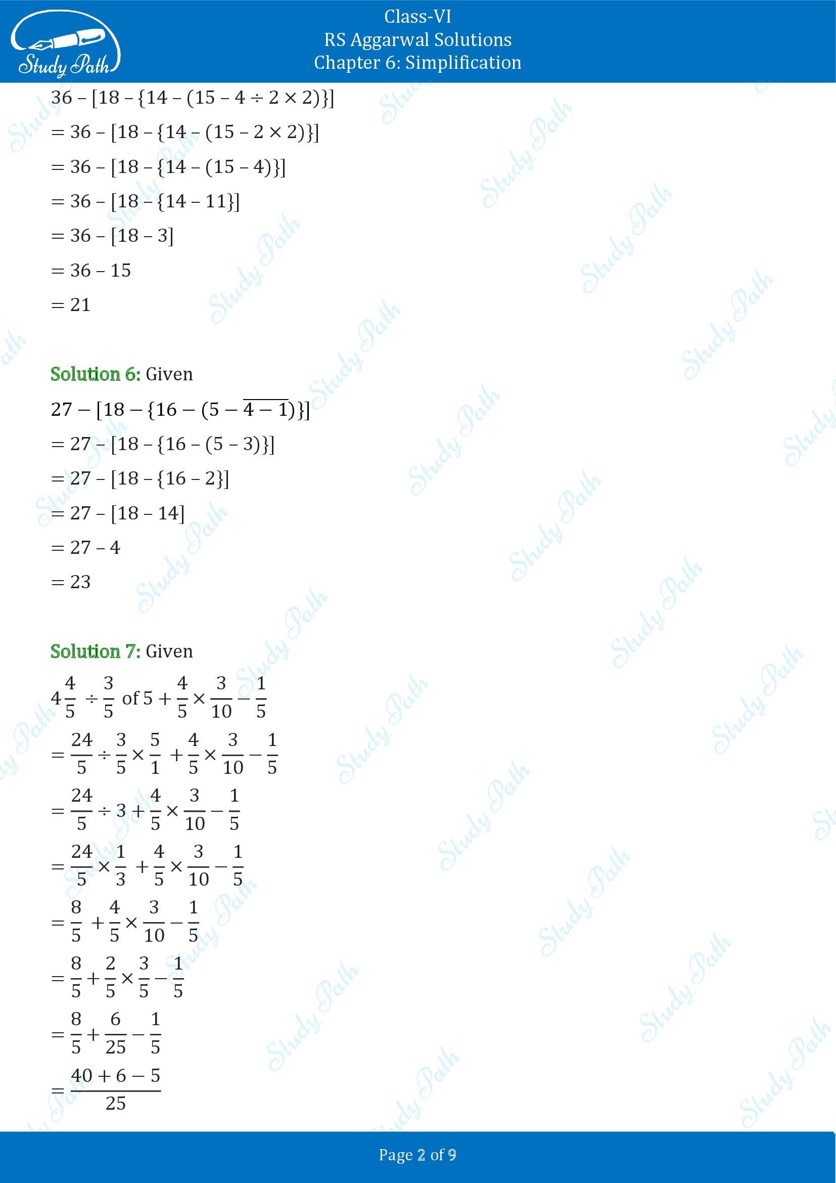 RS Aggarwal Solutions Class 6 Chapter 6 Simplification Exercise 6A 002