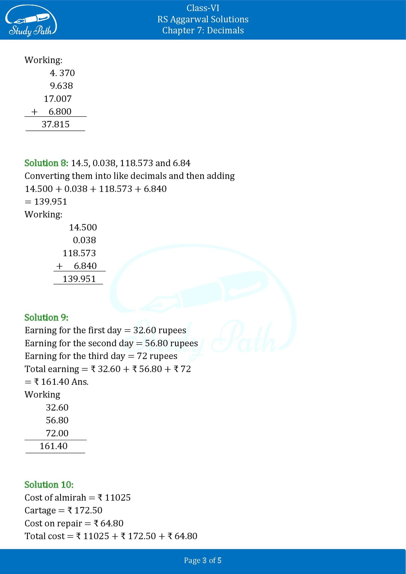 RS Aggarwal Solutions Class 6 Chapter 7 Decimals Exercise 7C 0003