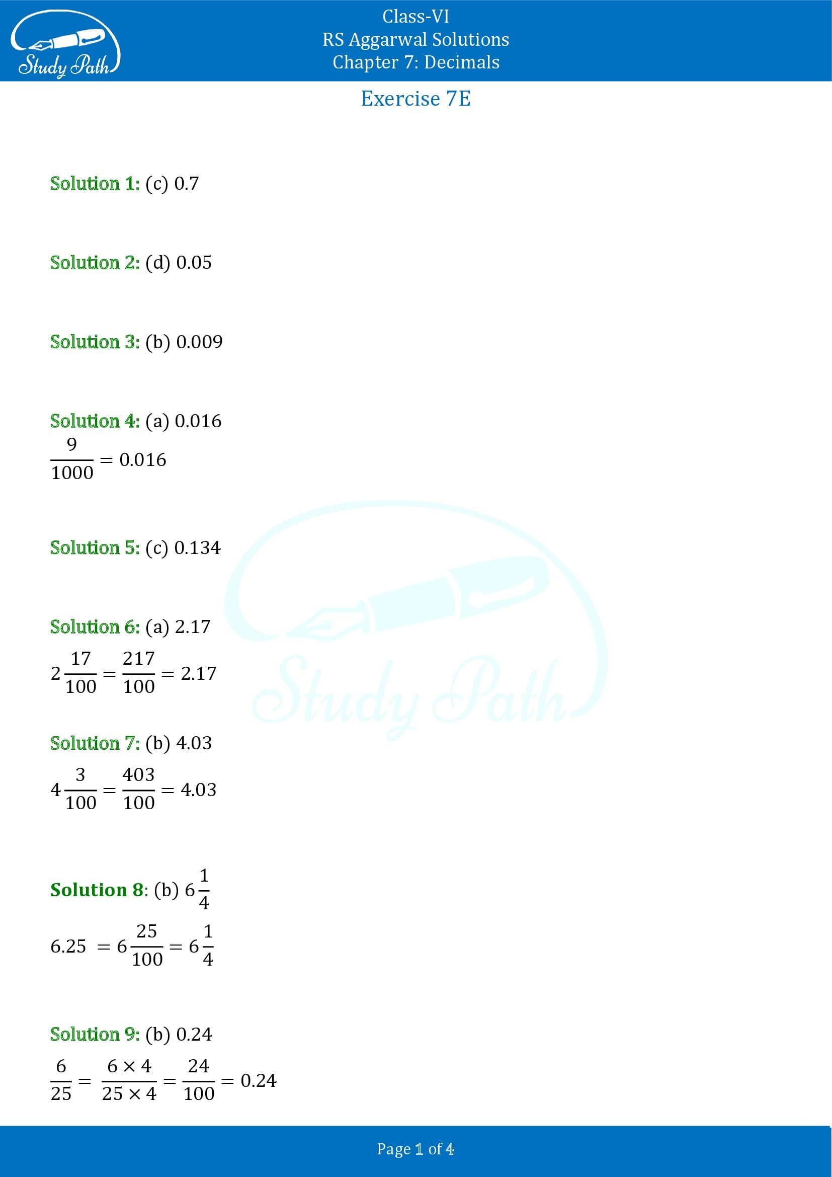 RS Aggarwal Solutions Class 6 Chapter 7 Decimals Exercise 7E MCQ 0001