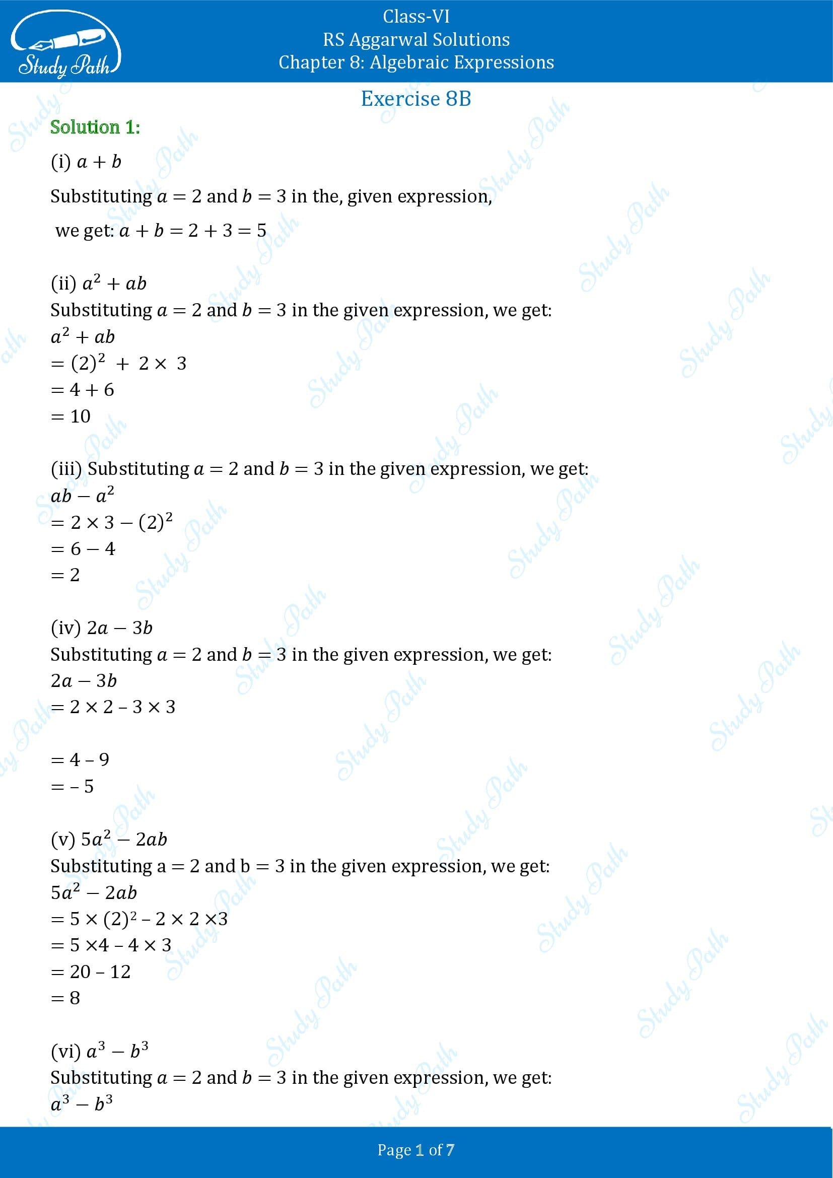 RS Aggarwal Solutions Class 6 Chapter 8 Algebraic Expressions Exercise 8B 0001