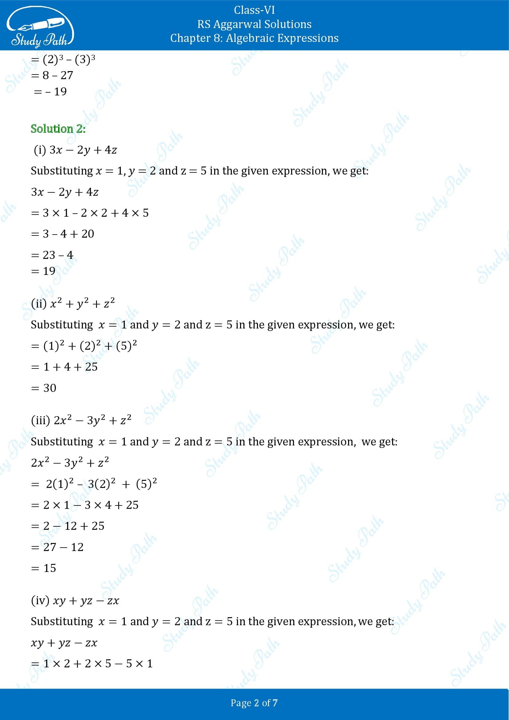 RS Aggarwal Solutions Class 6 Chapter 8 Algebraic Expressions Exercise 8B 0002